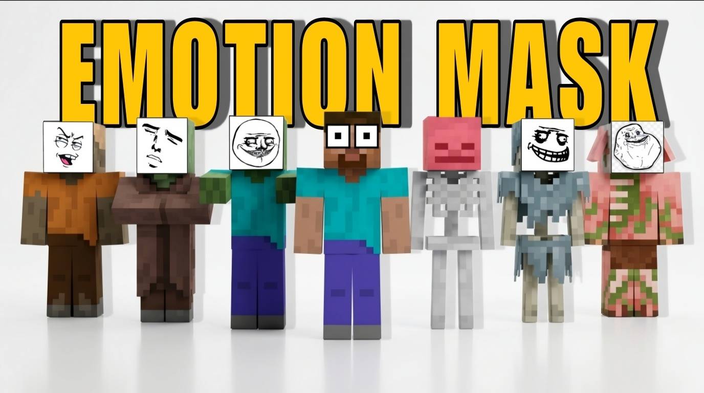 Emotion Mask Addon Screenshot 1 Minecraft mobs and characters wearing fun face masks from the Emotion Mask Addon