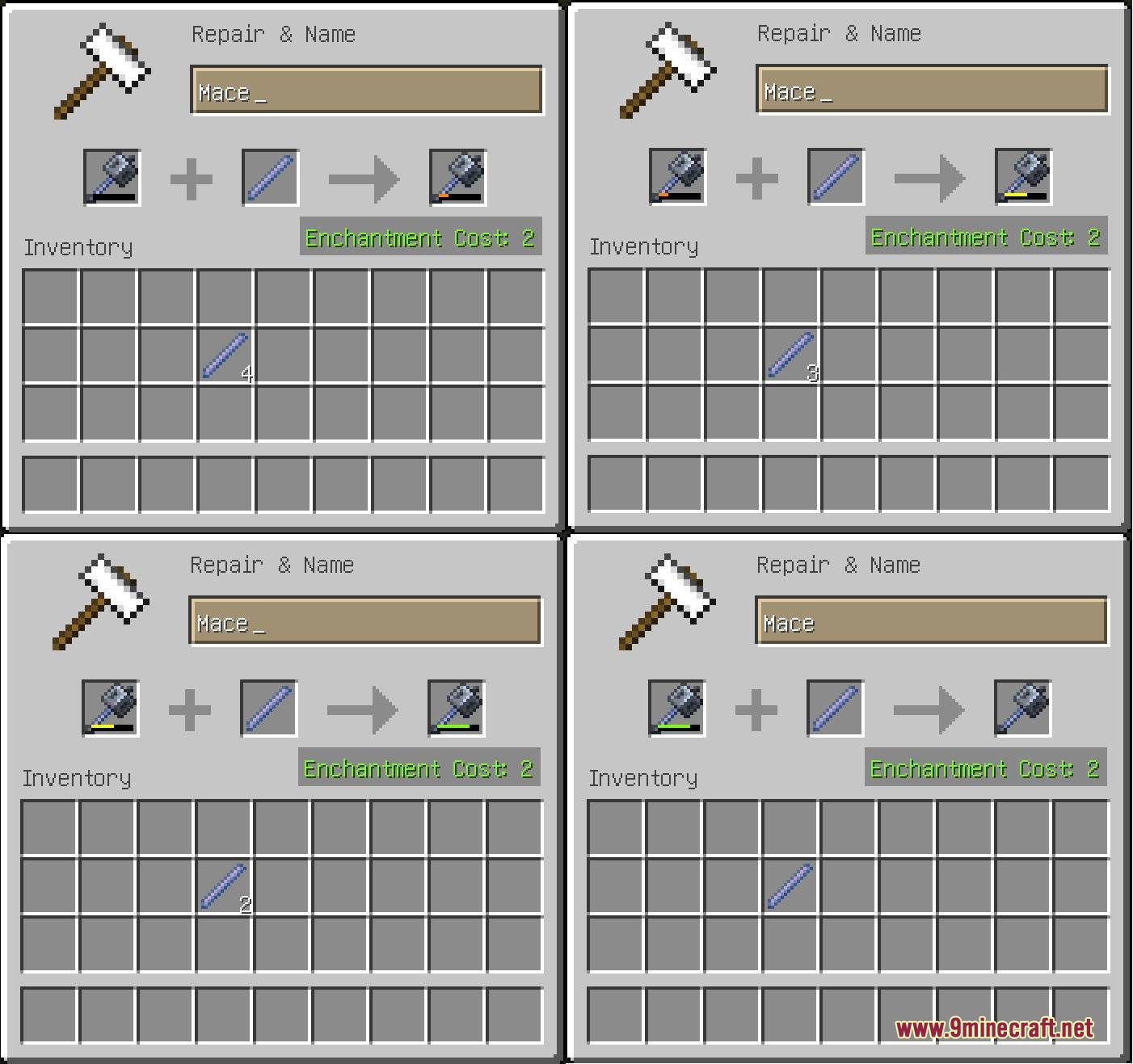 Enchant Once Mod Screenshot 3 Repairing a mace with breeze rods for a flat experience cost