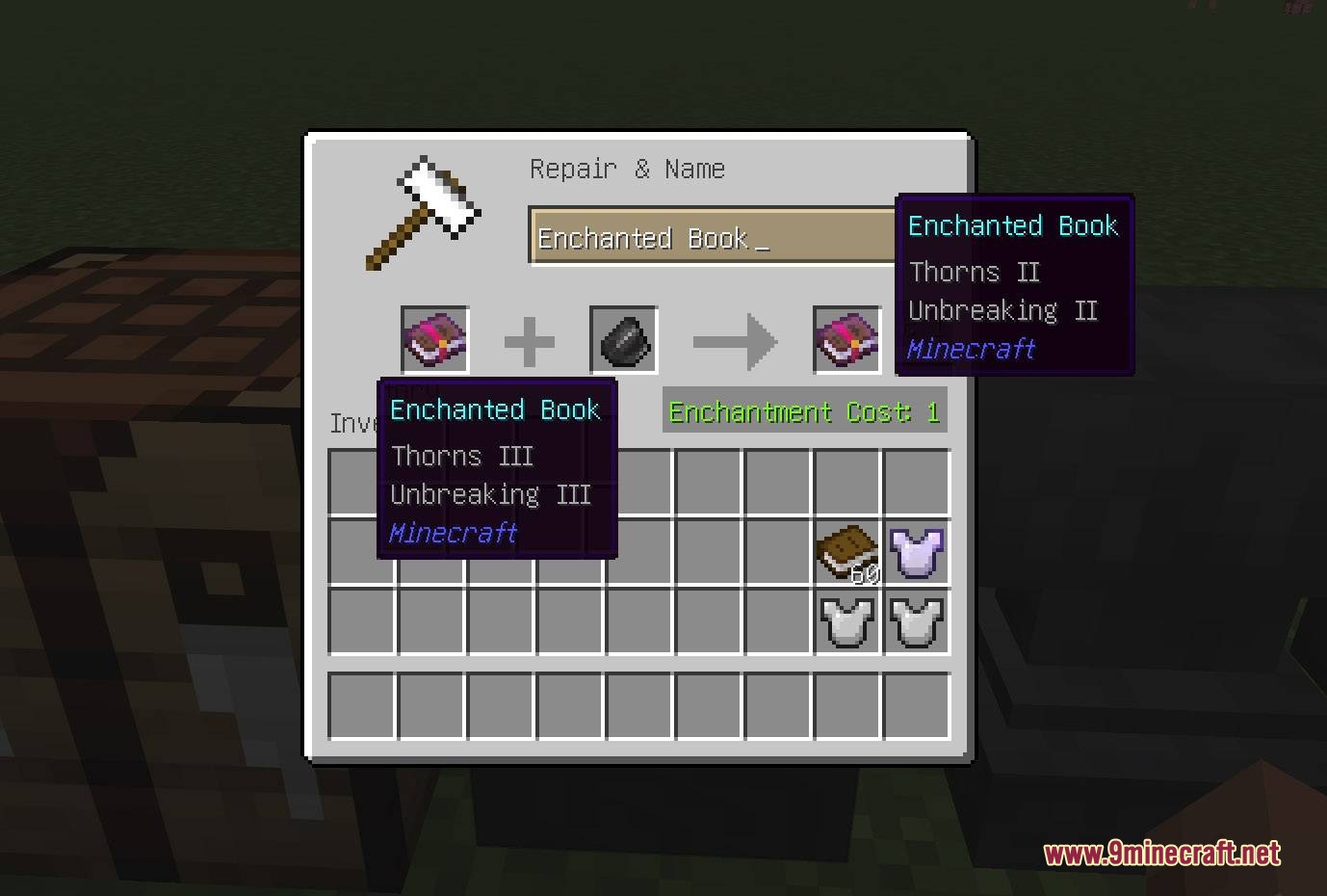 Enchant Once Mod Screenshot 6 Downgrading an enchanted book level by mixing it with flint in anvil