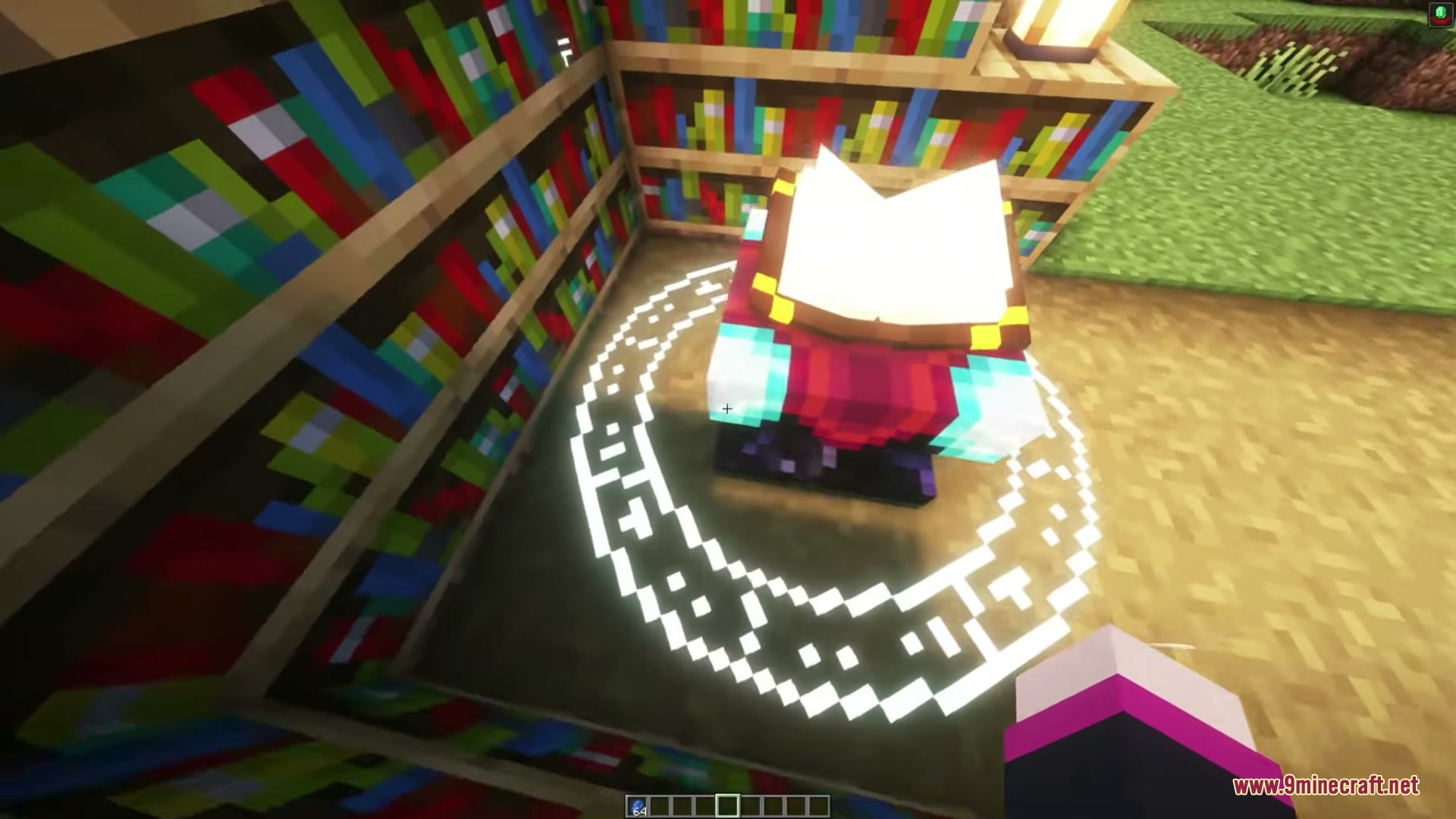 Enchanting Reimagined Resource Pack Screenshot 2 Close up of the Enchanting Reimagined Resource Pack glowing book and circle