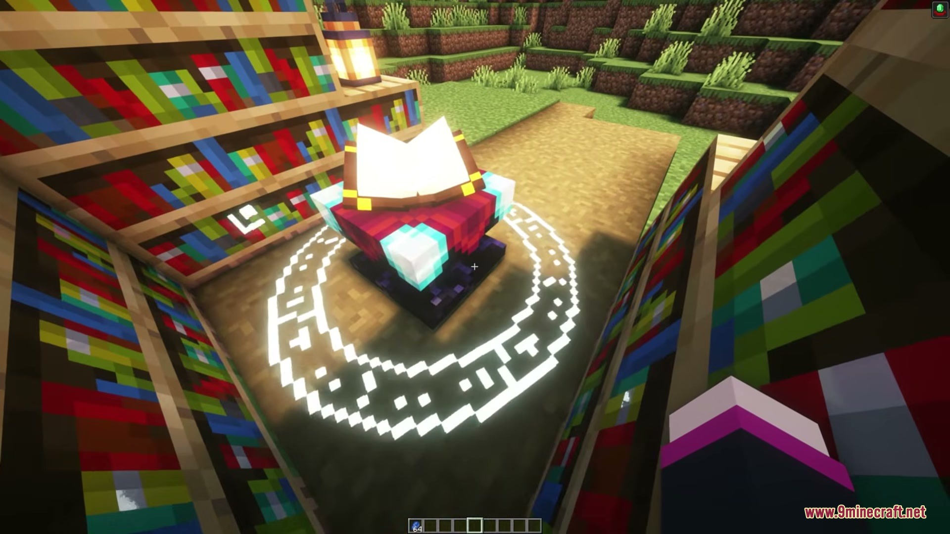 Enchanting Reimagined Resource Pack Screenshot 3 A glowing magic circle spins around the base of an enchanting table