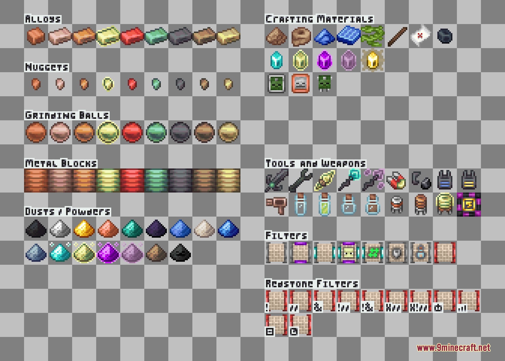 Ender IO Into the Void Resource Pack Screenshot 2 A grid showcasing various updated item textures including alloys and tools
