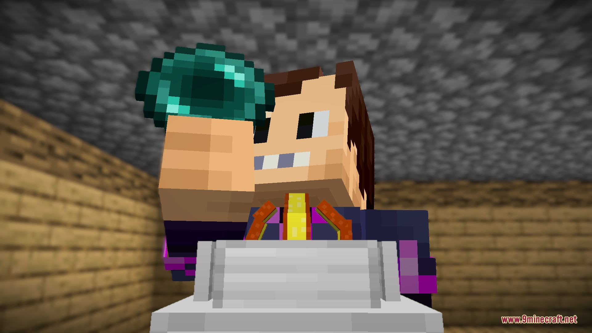 Enderfy Mod Screenshot 2 A player holding an ender pearl over a pearl activator in a wooden room