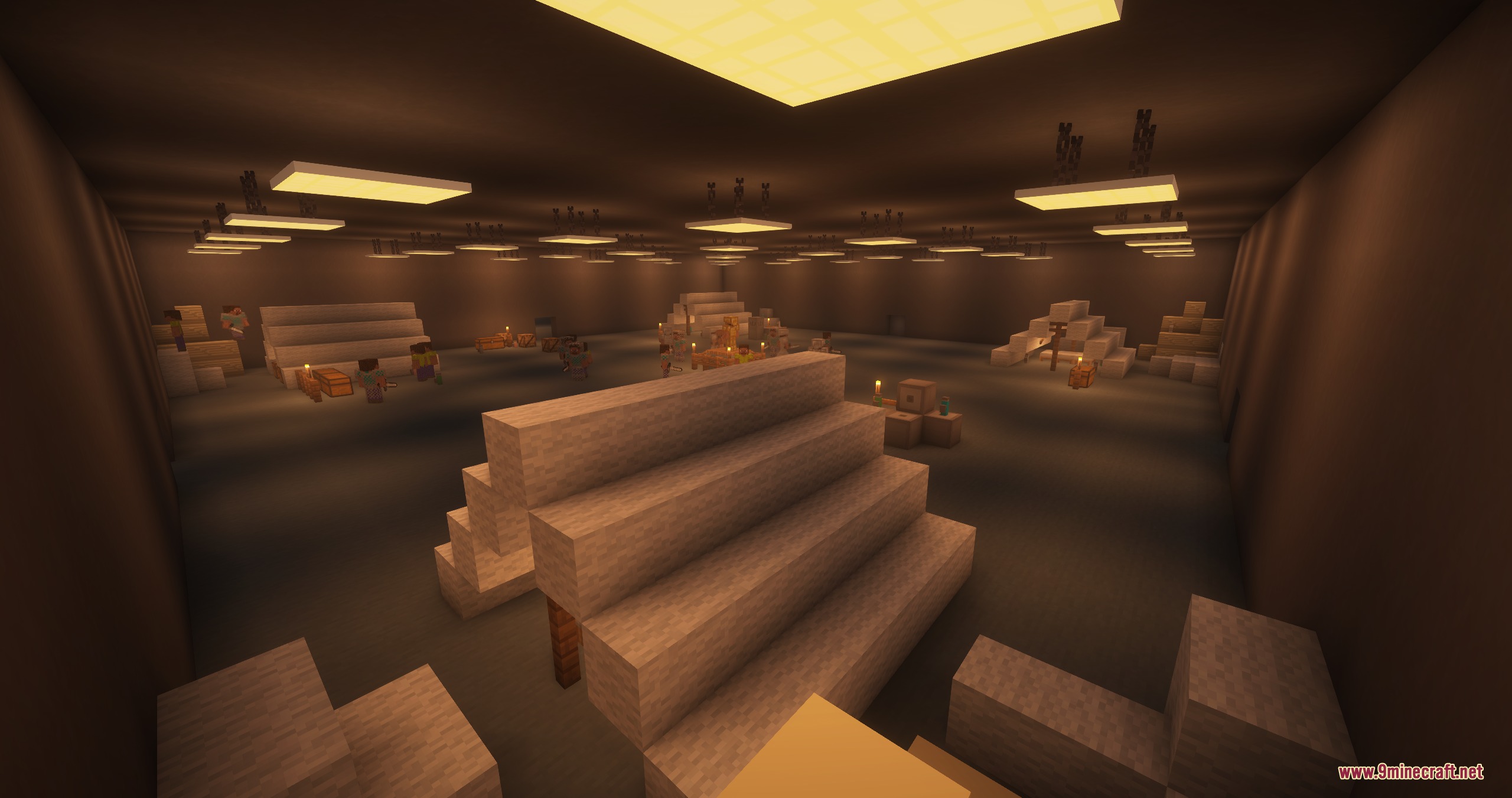 Endless Backrooms Mod Screenshot 4 NPCs and players gathering at the MEG Base Alpha in Level 1