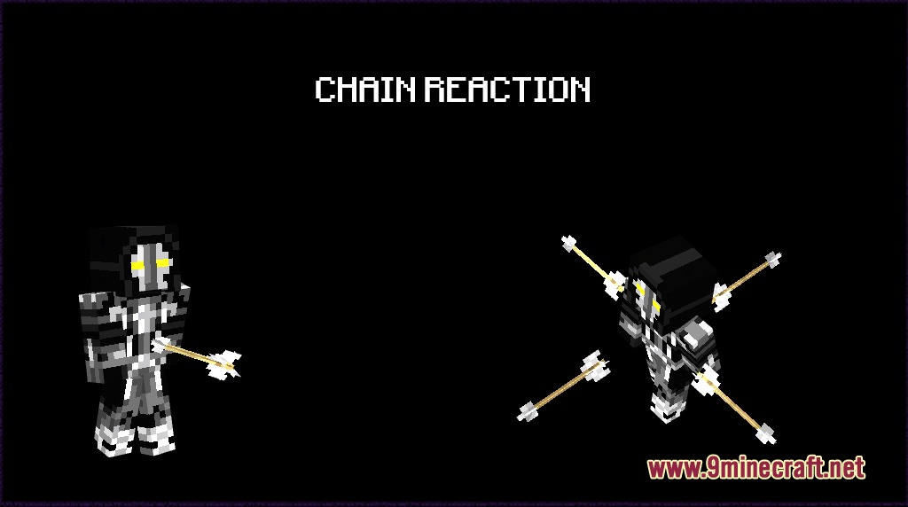 Enhanced Enchanting & Enchantments Mod Screenshot 3 Minecraft character demonstrates the Chain Reaction enchantment with multiple flying arrows