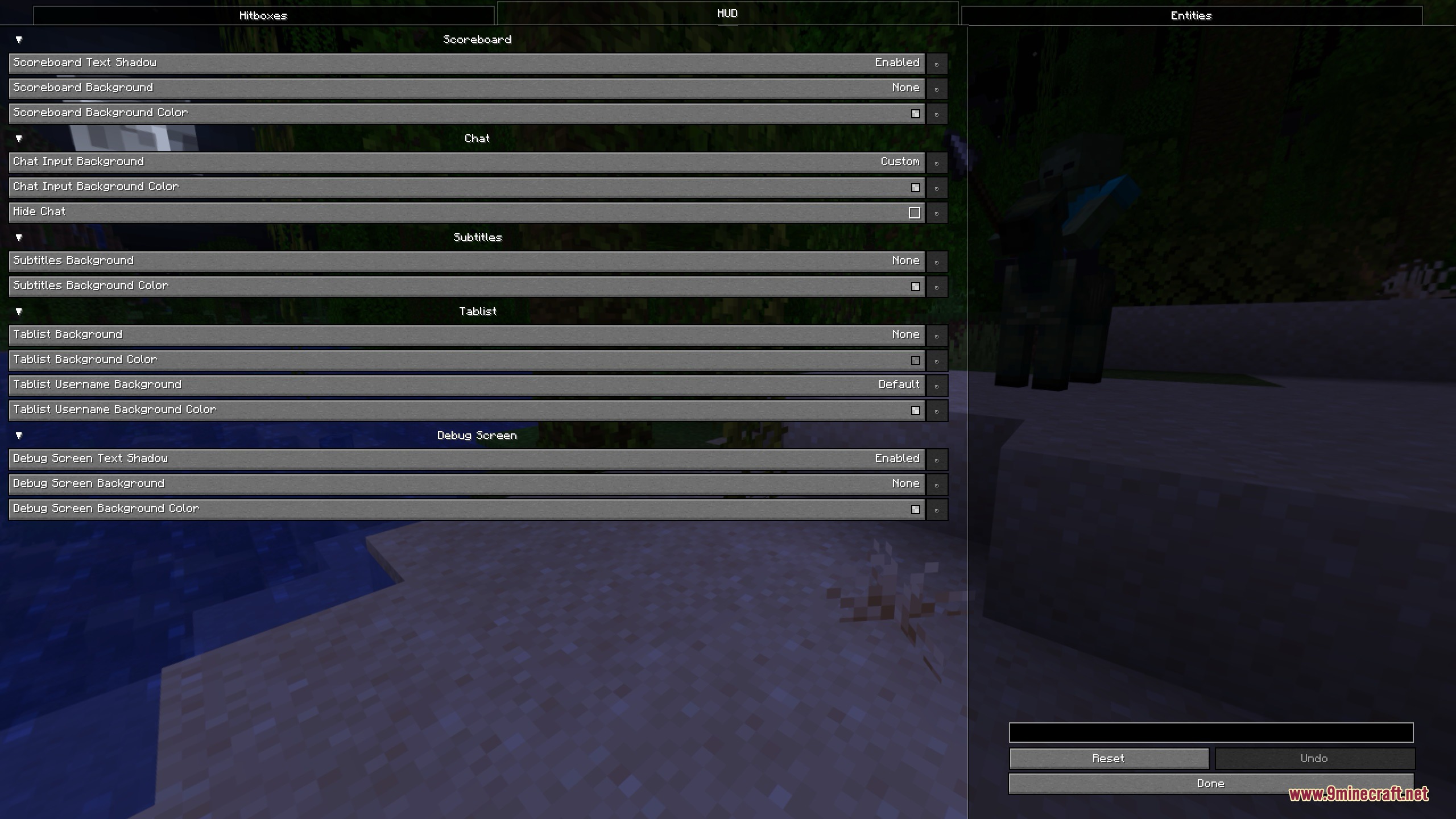 Enhanced Overlay Mod Screenshot 2 Settings menu for customizing the scoreboard chat and subtitles on the HUD