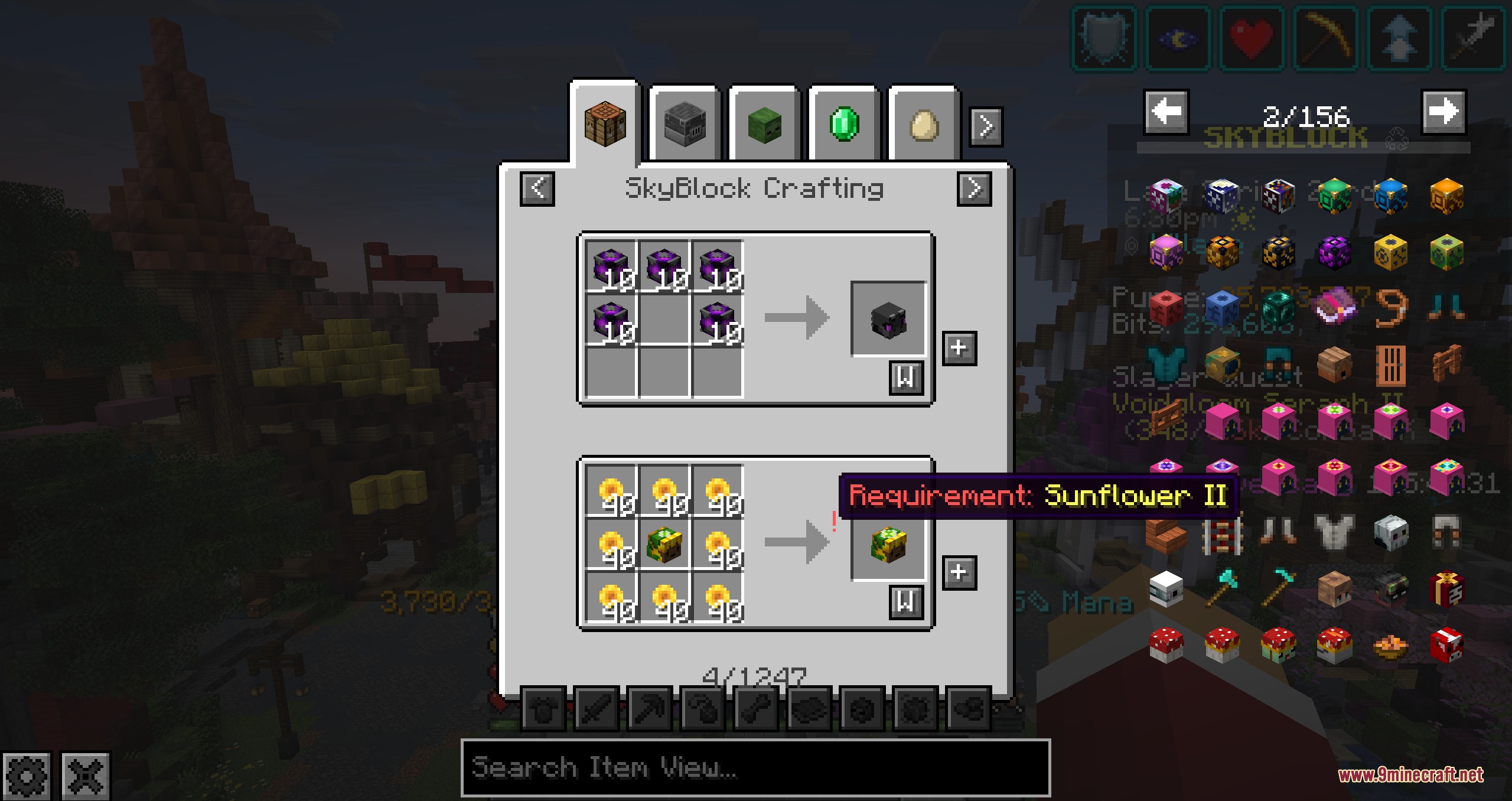 Enhanced Sky Recipes Mod Screenshot 2 A menu displaying multiple custom crafting recipes and item requirements in SkyBlock