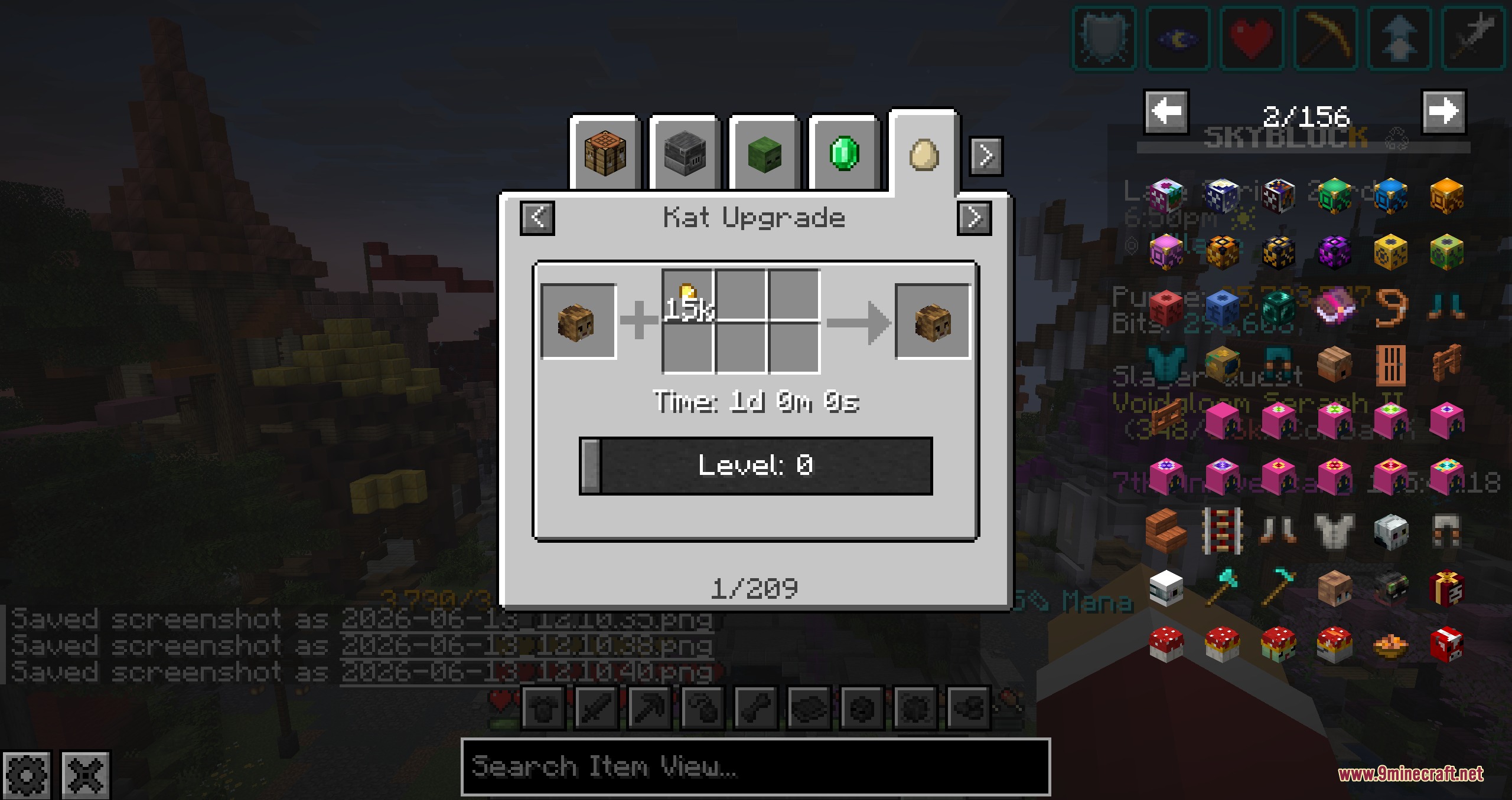 Enhanced Sky Recipes Mod Screenshot 6 Kat Upgrade menu displaying pet evolution costs and time requirements