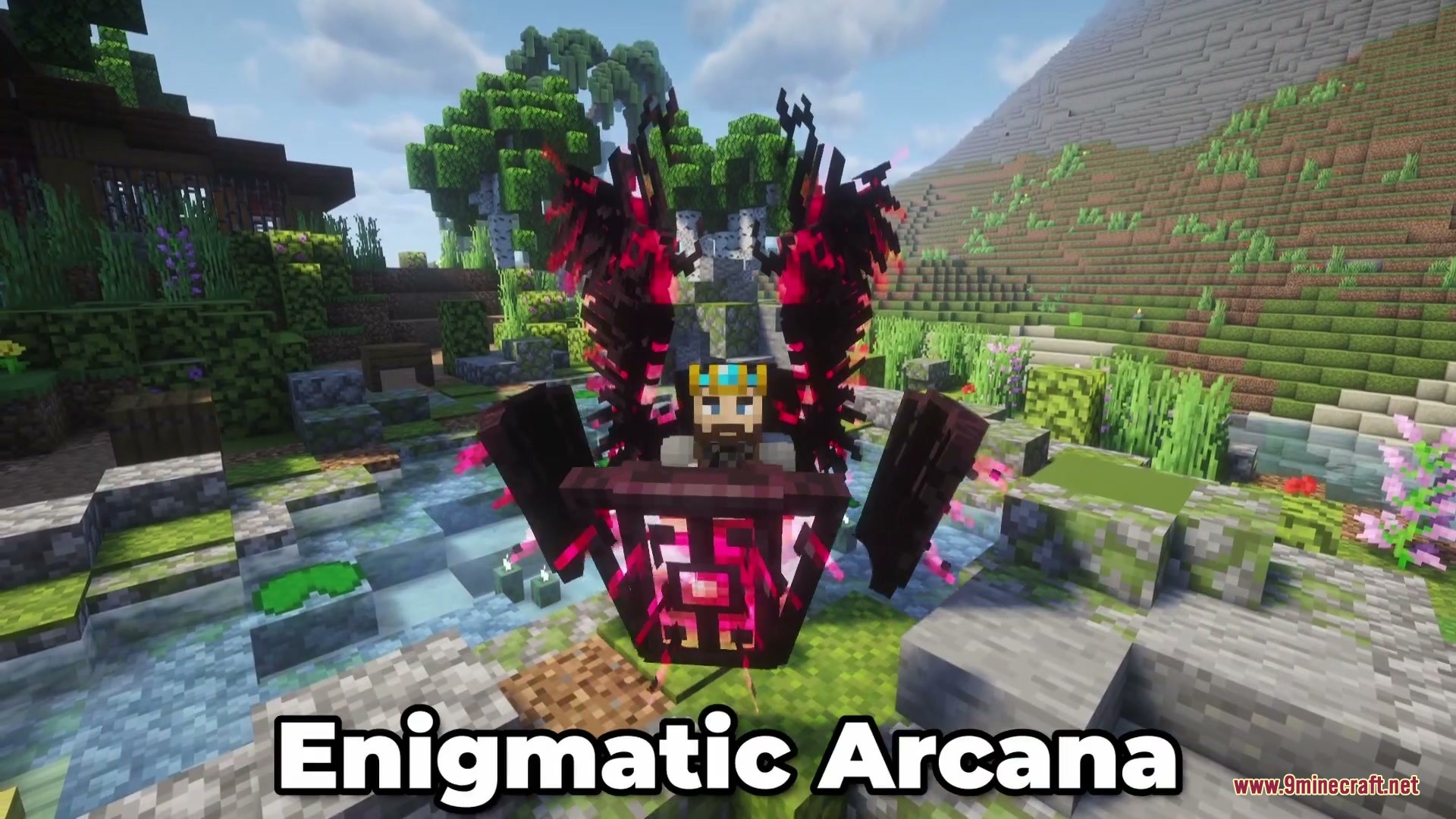 Enigmatic Arcana Mod Screenshot 1 A player wearing a crown and large wings from the Enigmatic Arcana mod