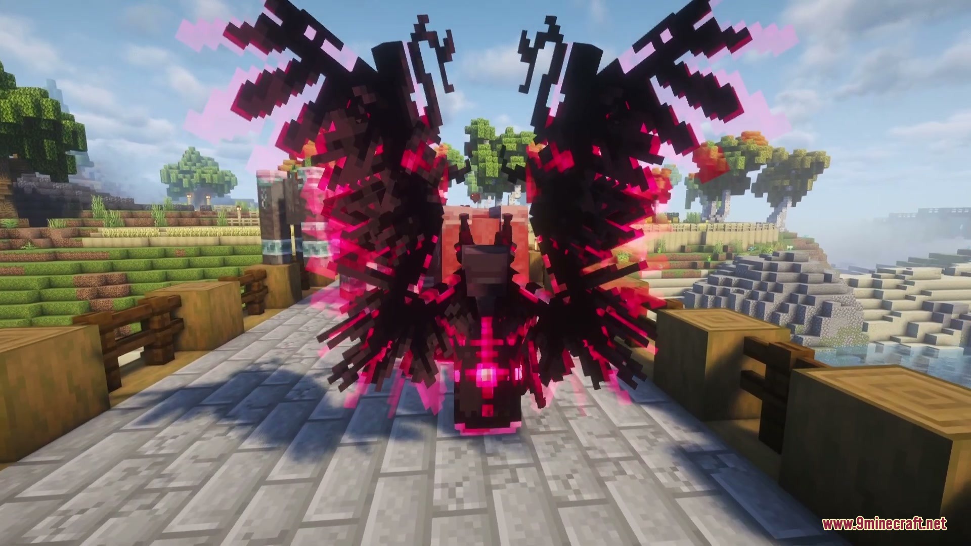 Enigmatic Arcana Mod Screenshot 2 Back view of a player character with large black and pink wings