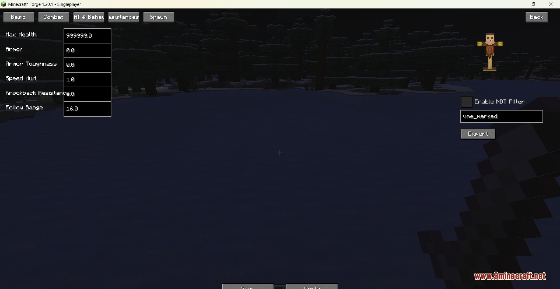 A visual menu for editing basic entity attributes like health and armor