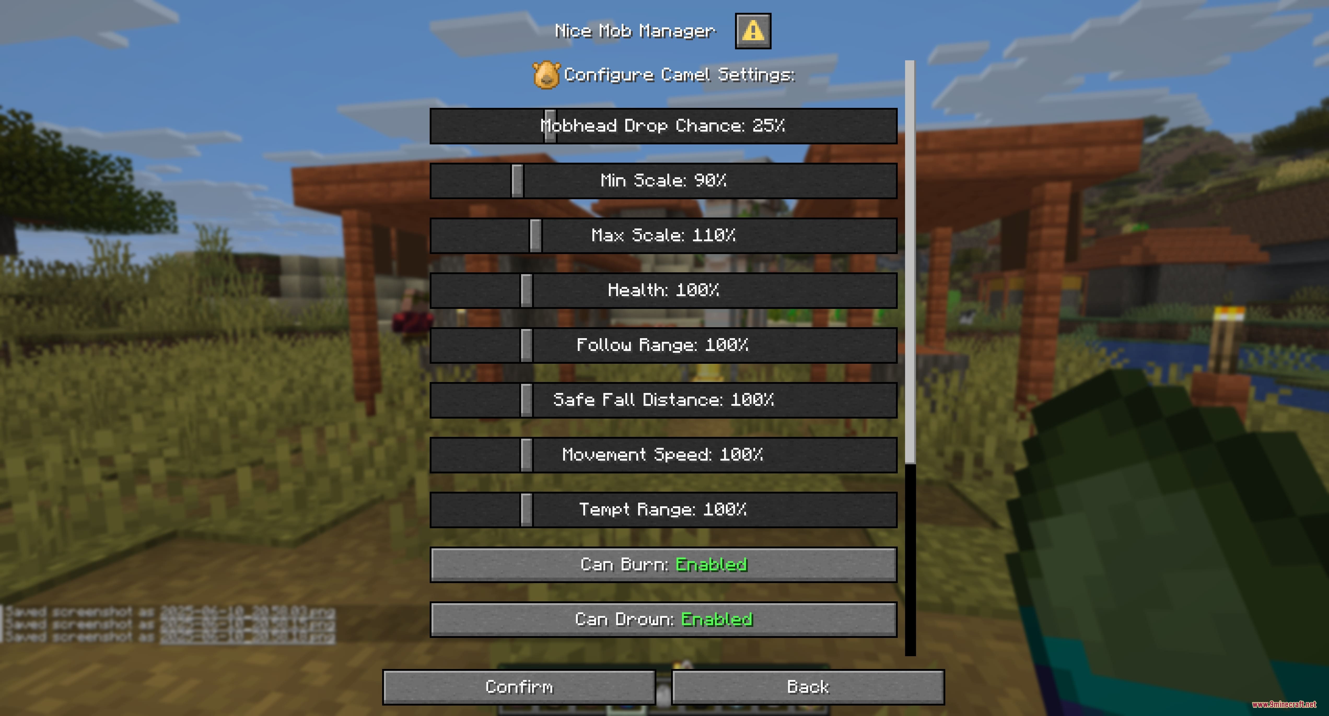 Entity Matrix Architect Mod Screenshot 4 Adjusting camel attributes like health and scale using the configuration sliders