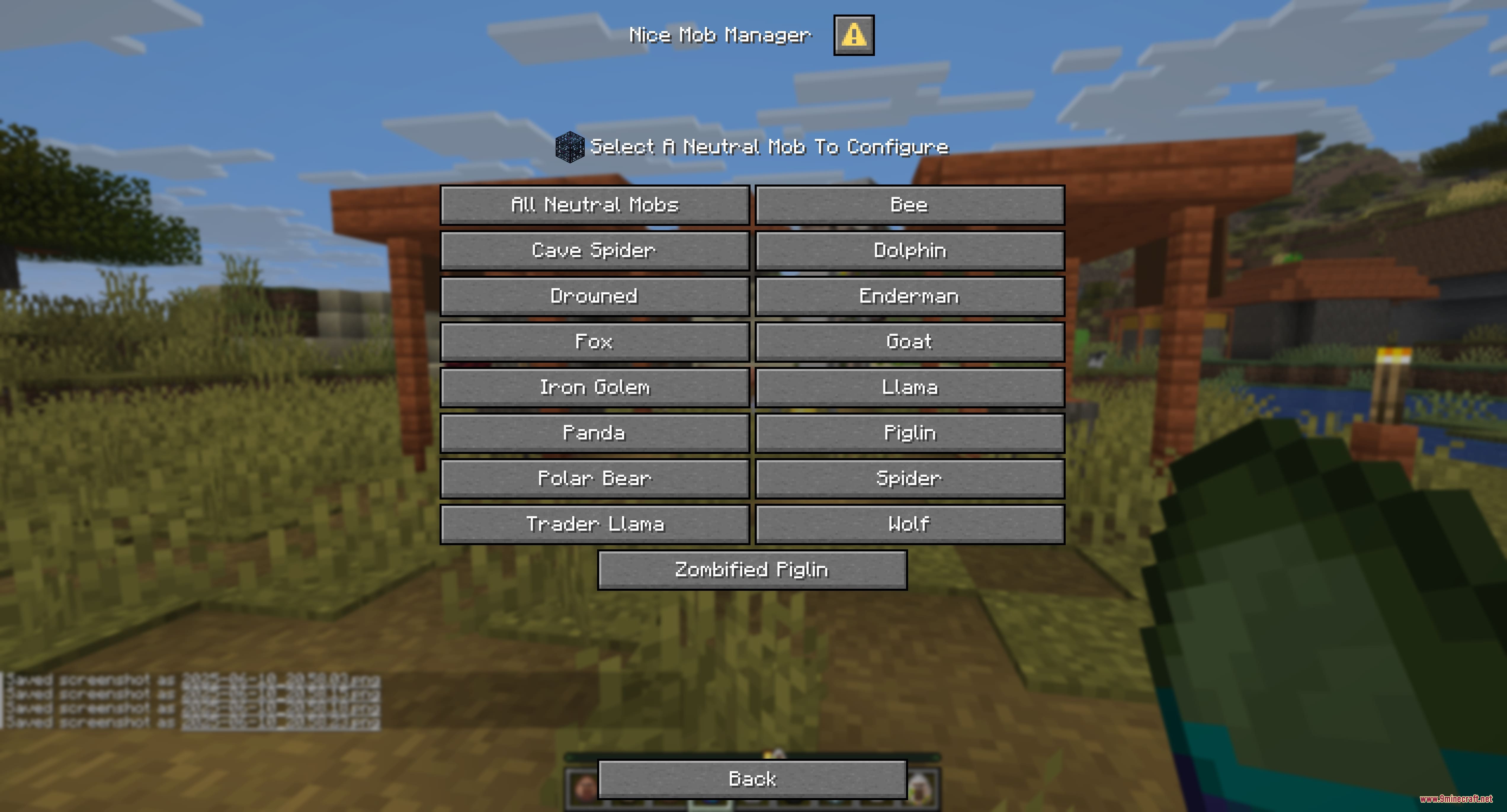 Entity Matrix Architect Mod Screenshot 6 A Minecraft user interface showing a list of neutral mobs to configure