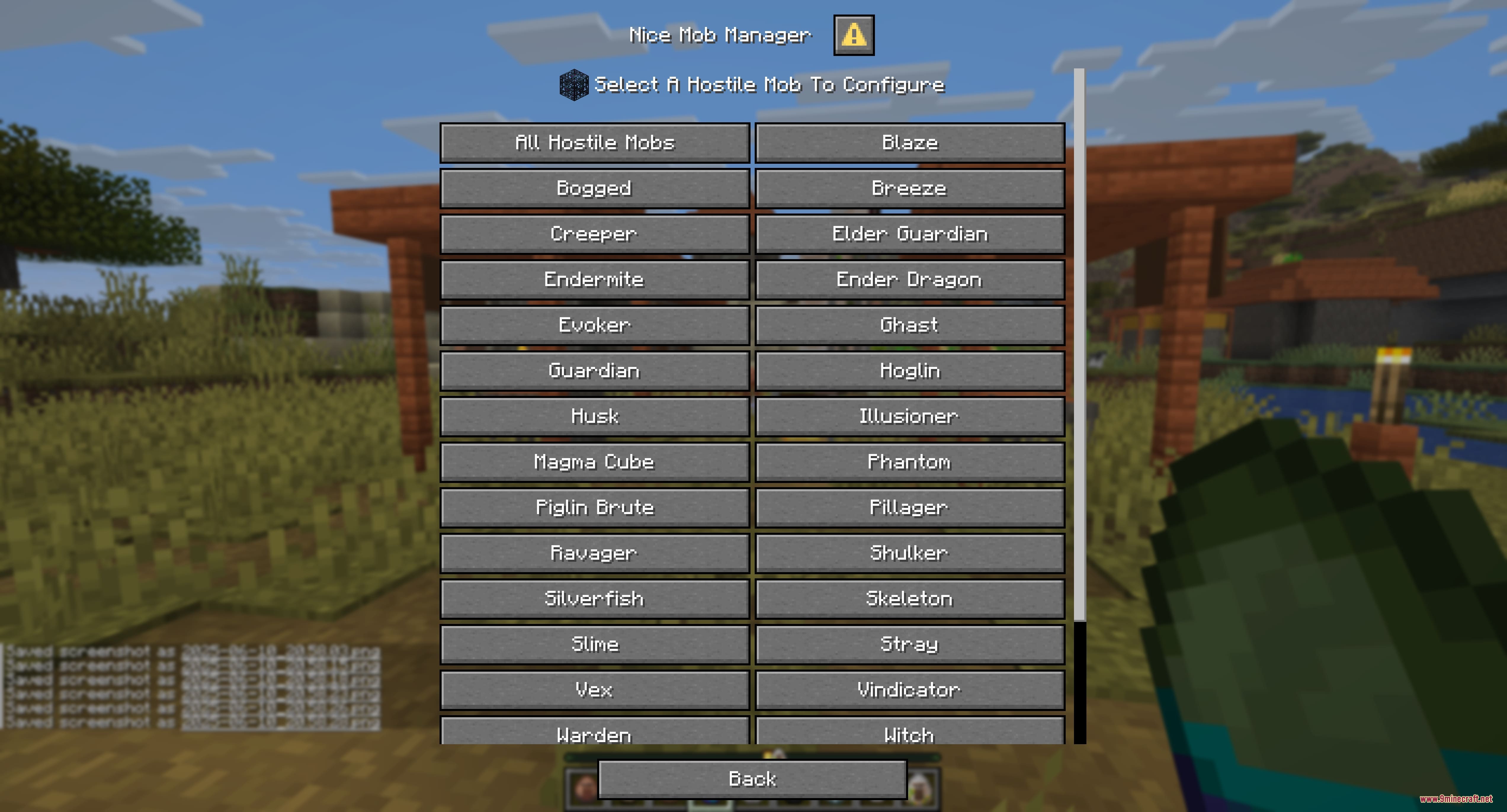 Entity Matrix Architect Mod Screenshot 8 Selecting a hostile mob to configure from the mob manager list
