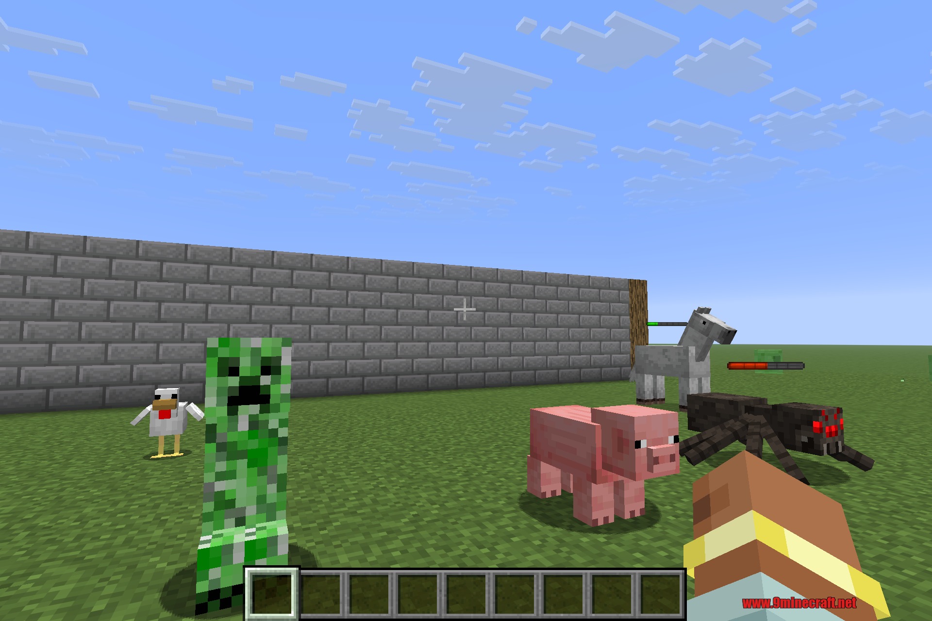 Entity Status 9minecraft Mod Screenshot 2 Minecraft mobs standing in a field with floating health bars above their heads