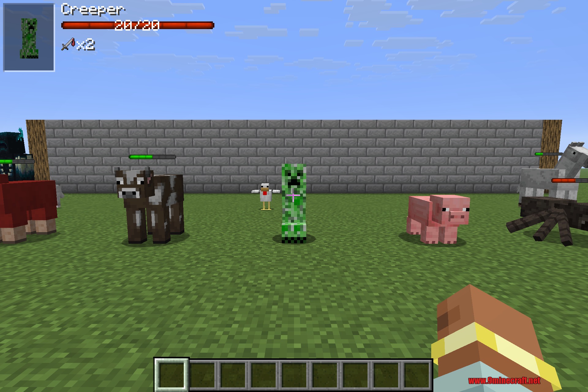 Entity Status 9minecraft Mod Screenshot 5 Minecraft mobs displaying health bars and status information with Entity Status mod