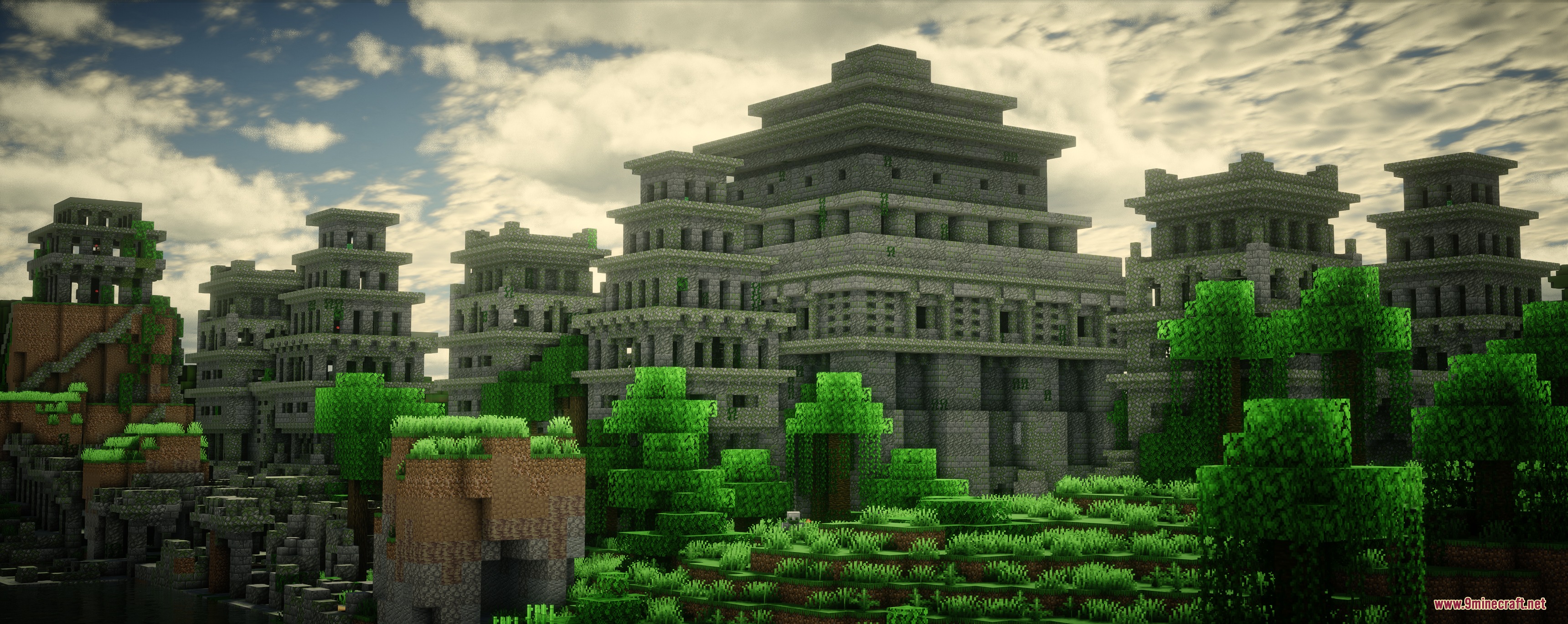 Epic Structures Jungle Temples Mod Screenshot 4 Massive ancient stone temples with multiple tiers standing in a lush green jungle