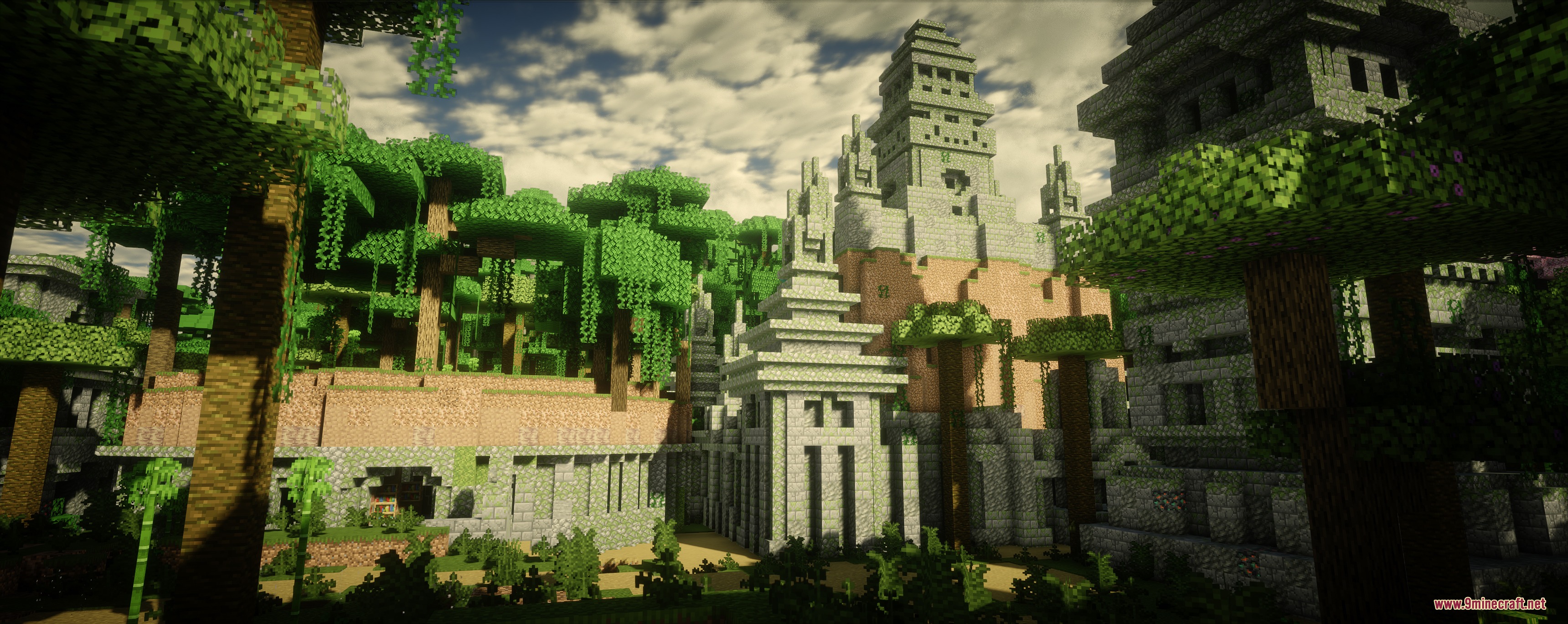 Epic Structures Jungle Temples Mod Screenshot 6 A sprawling ancient temple complex surrounded by tall jungle trees and vines