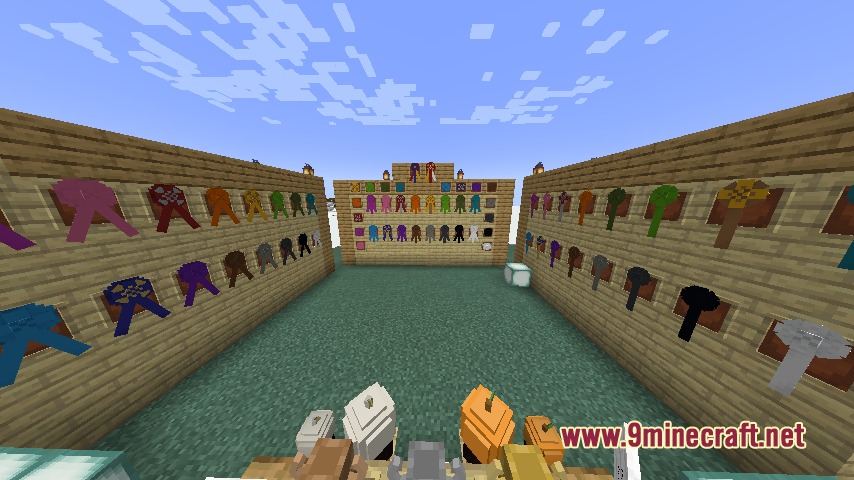 Equestrian Canvas Expanded Mod Screenshot 4 Equestrian Canvas Expanded Mod items displayed in item frames on wooden walls