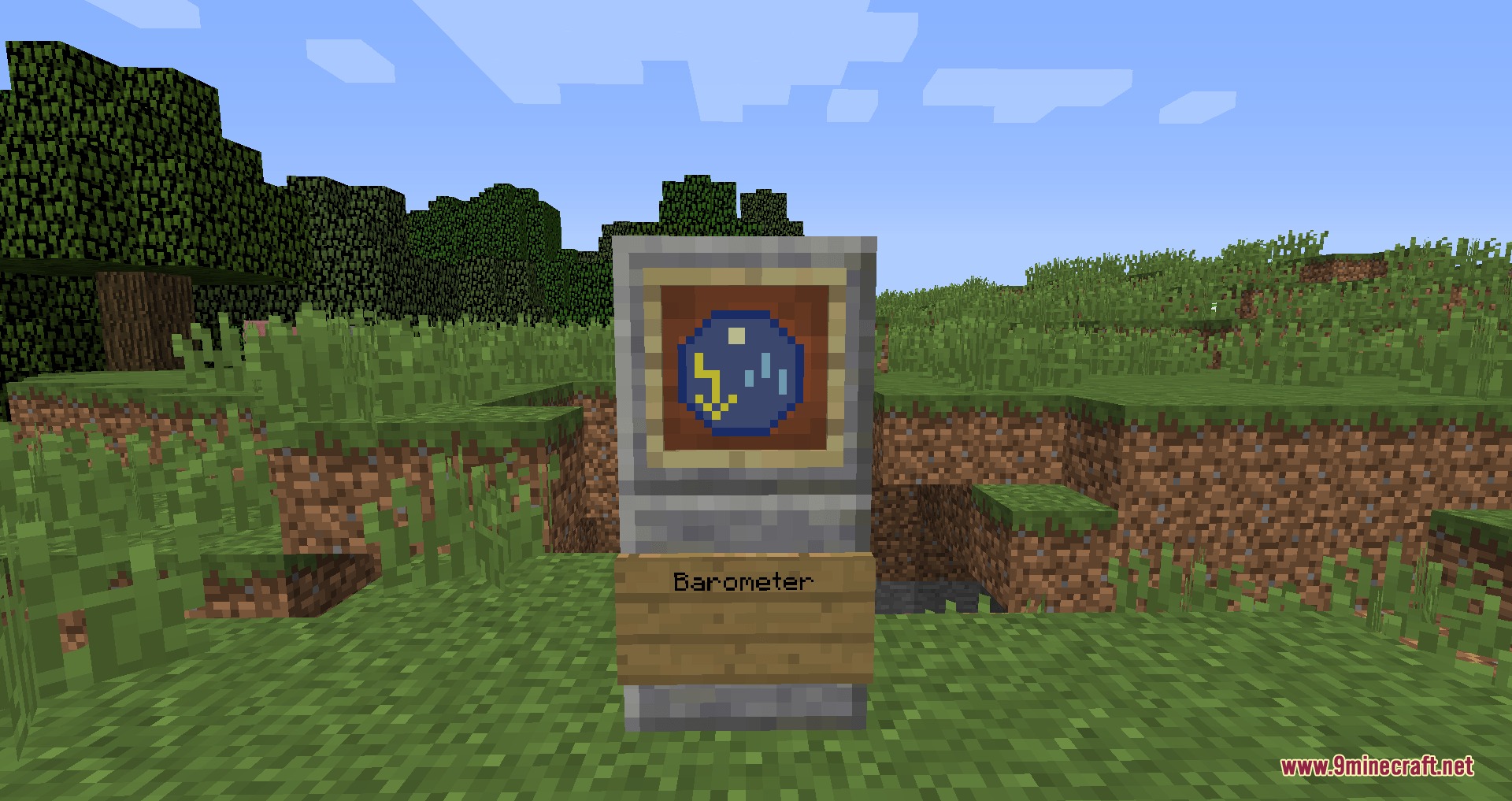 Erratic Skies Mod Screenshot 4 A barometer item displayed in an item frame on a stone block structure