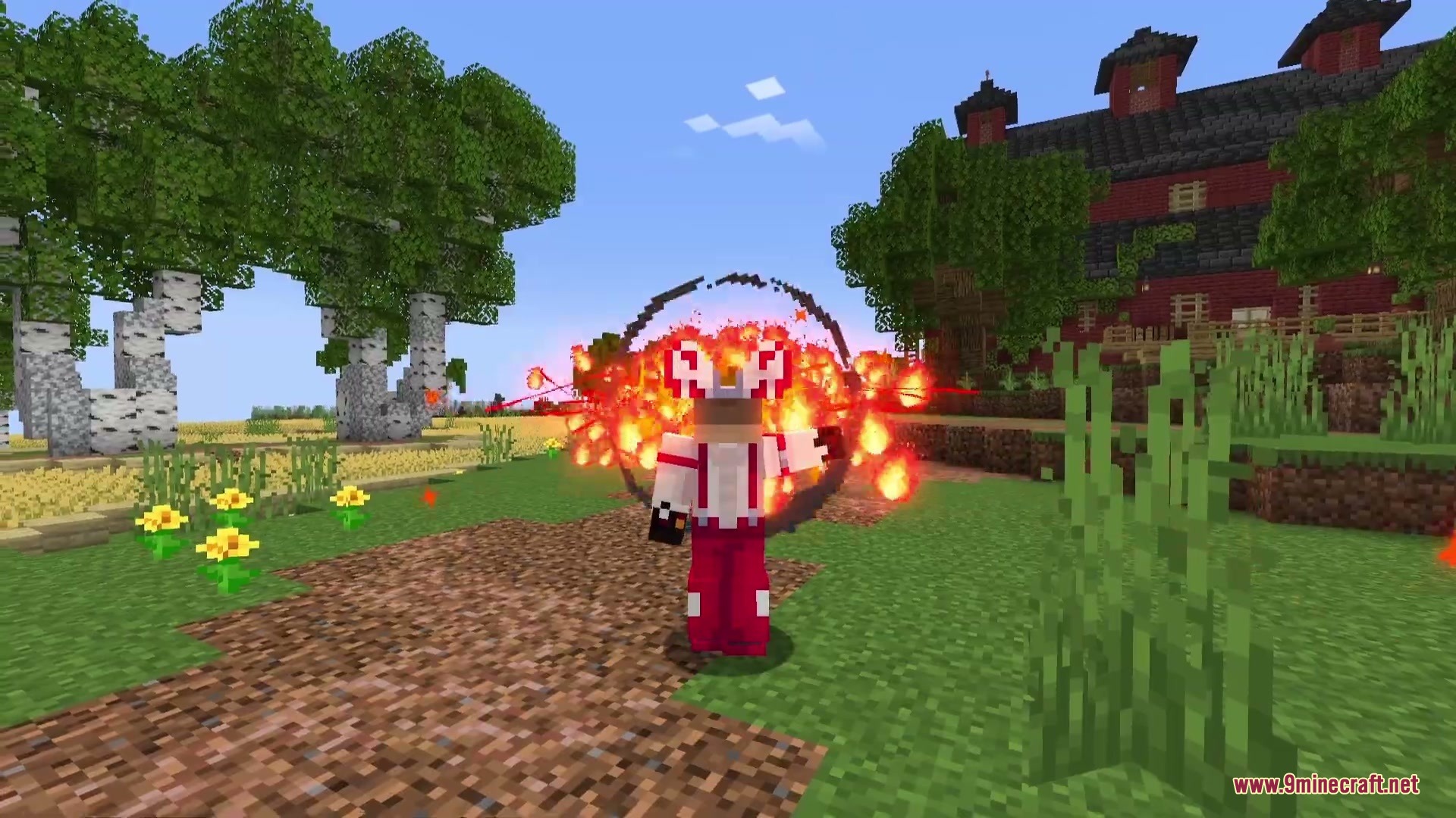 Player character surrounded by a ring of fire using the Phoenix innate technique