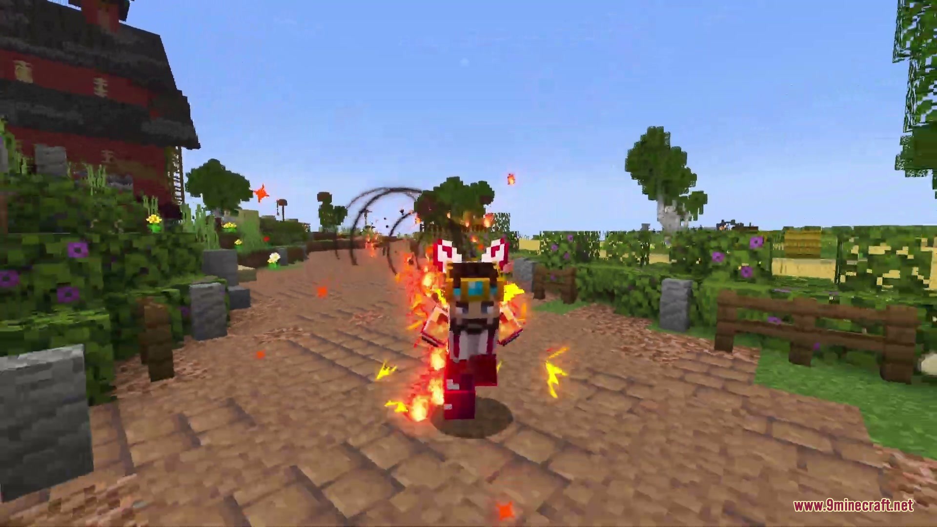 A player dashing forward while leaving a trail of fire and smoke