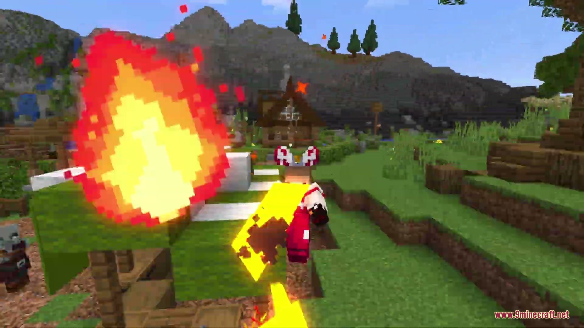 The character performs a fire dash maneuver leaving a trail of flames