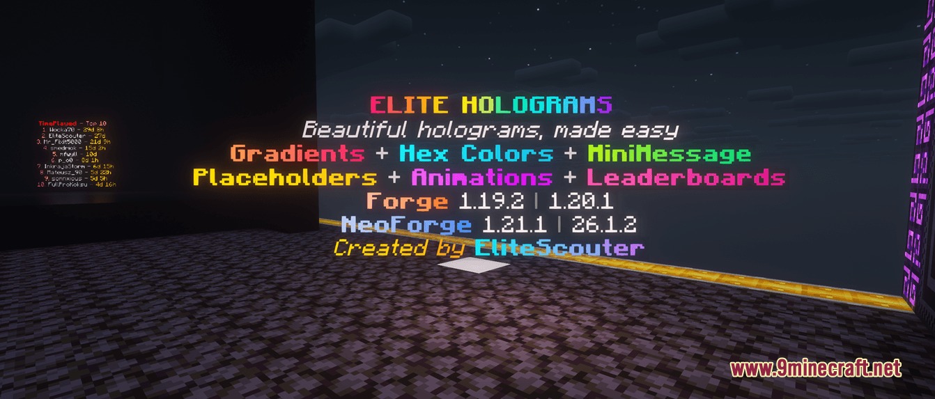 Etheric Script Arrays Mod Screenshot 1 Etheric Script Arrays Mod displays colorful floating text with gradients in the dark