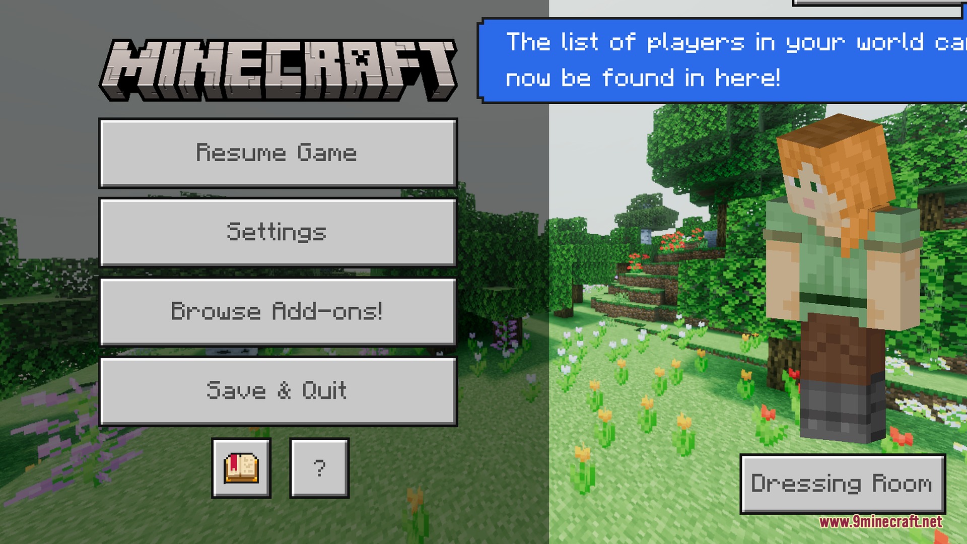 Eunoia Shader Screenshot 10 Minecraft pause menu with game options displayed over a bright flower forest background