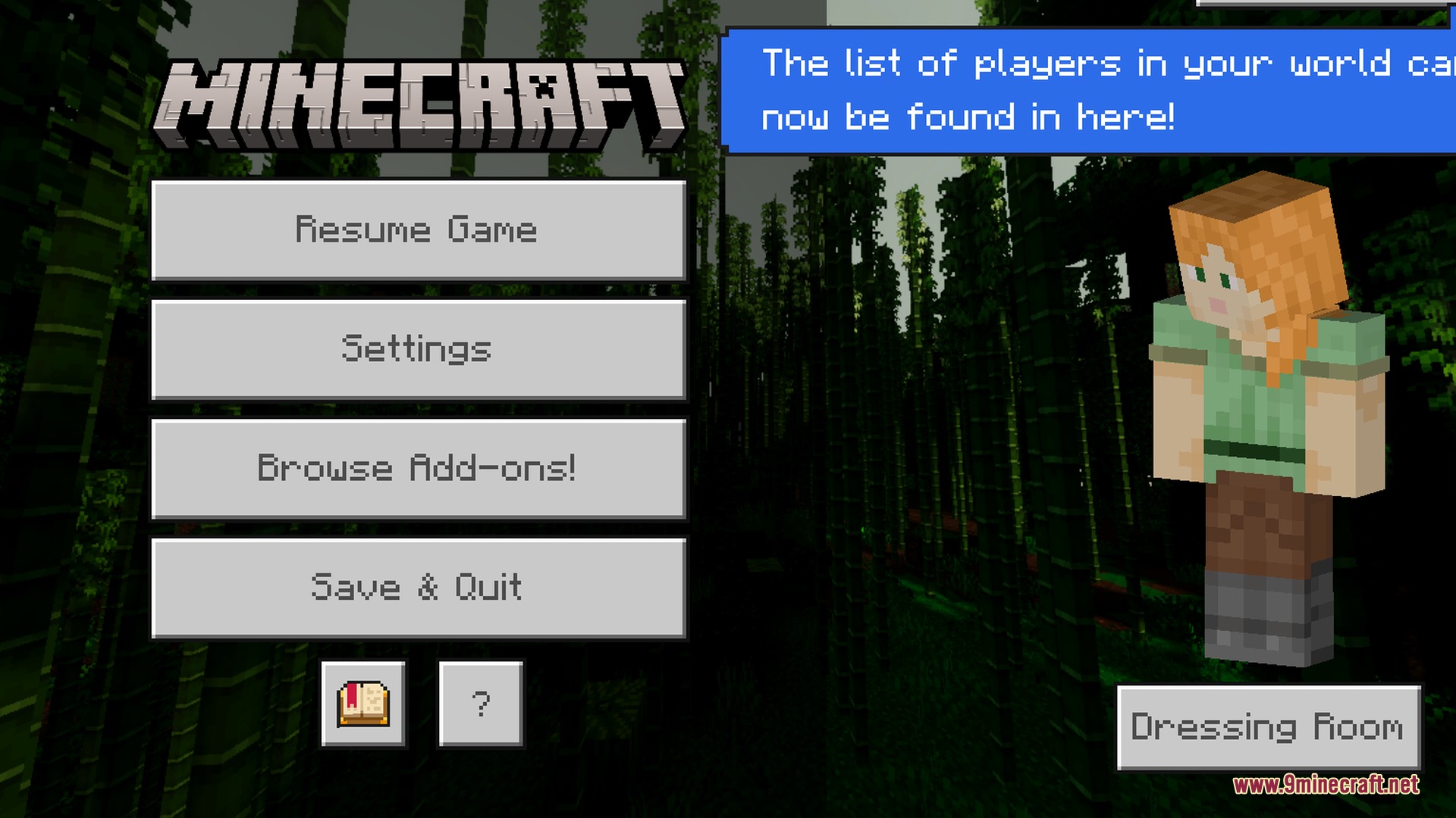 Eunoia Shader Screenshot 9 Minecraft pause menu with game options displayed over a dark bamboo forest background