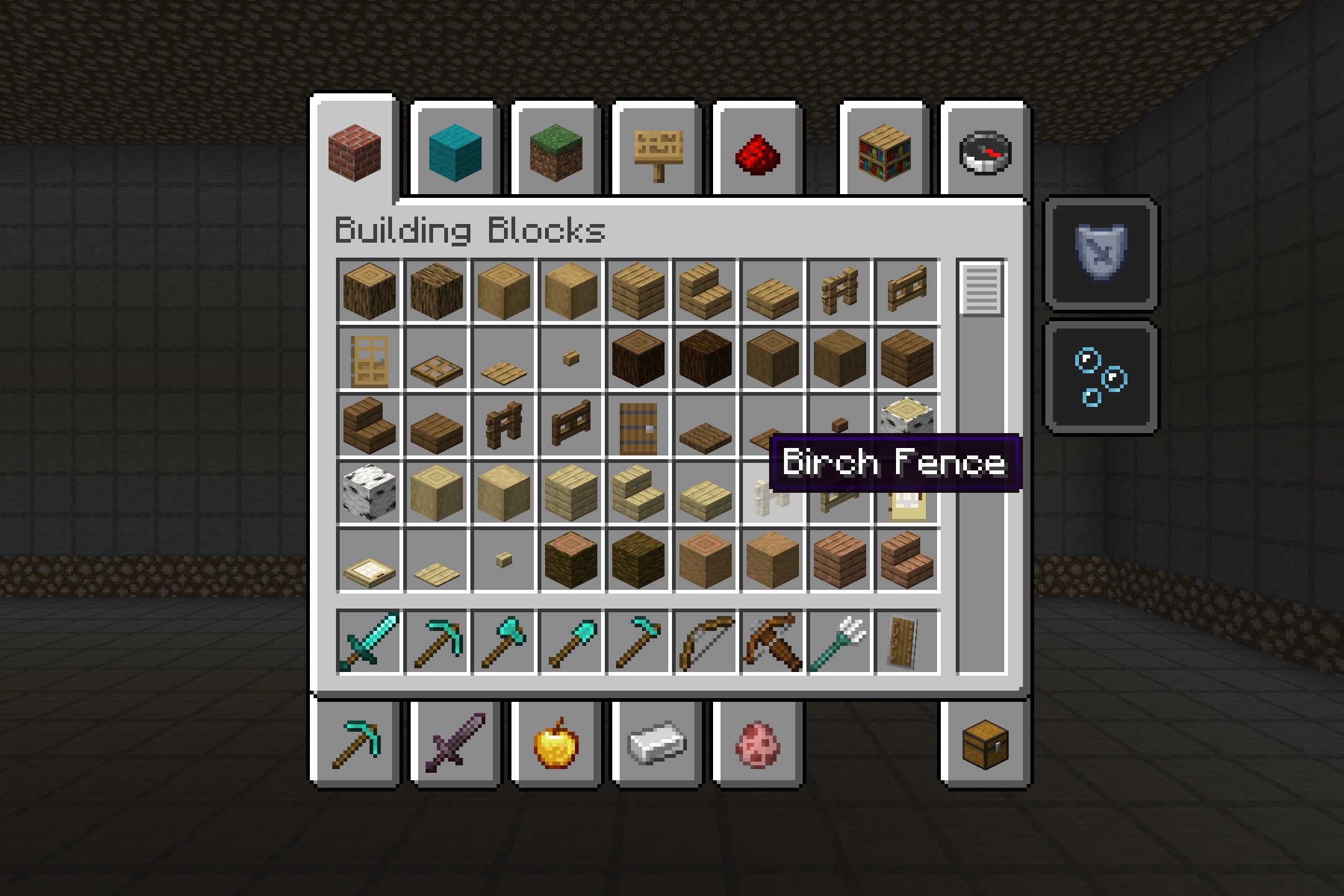 Evocraft Loading Screen Resource Pack Screenshot 1 Minecraft creative mode inventory menu showing building blocks with a custom white interface