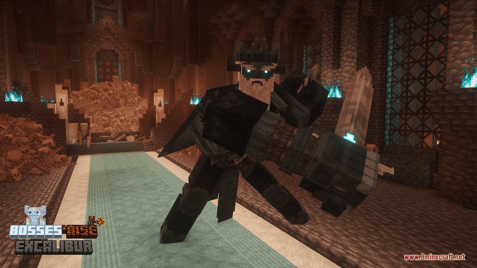Excalibur Bosses'rise Support Resource Pack Screenshot 2 The Underworld Knight King boss stands ready in a dark medieval chamber