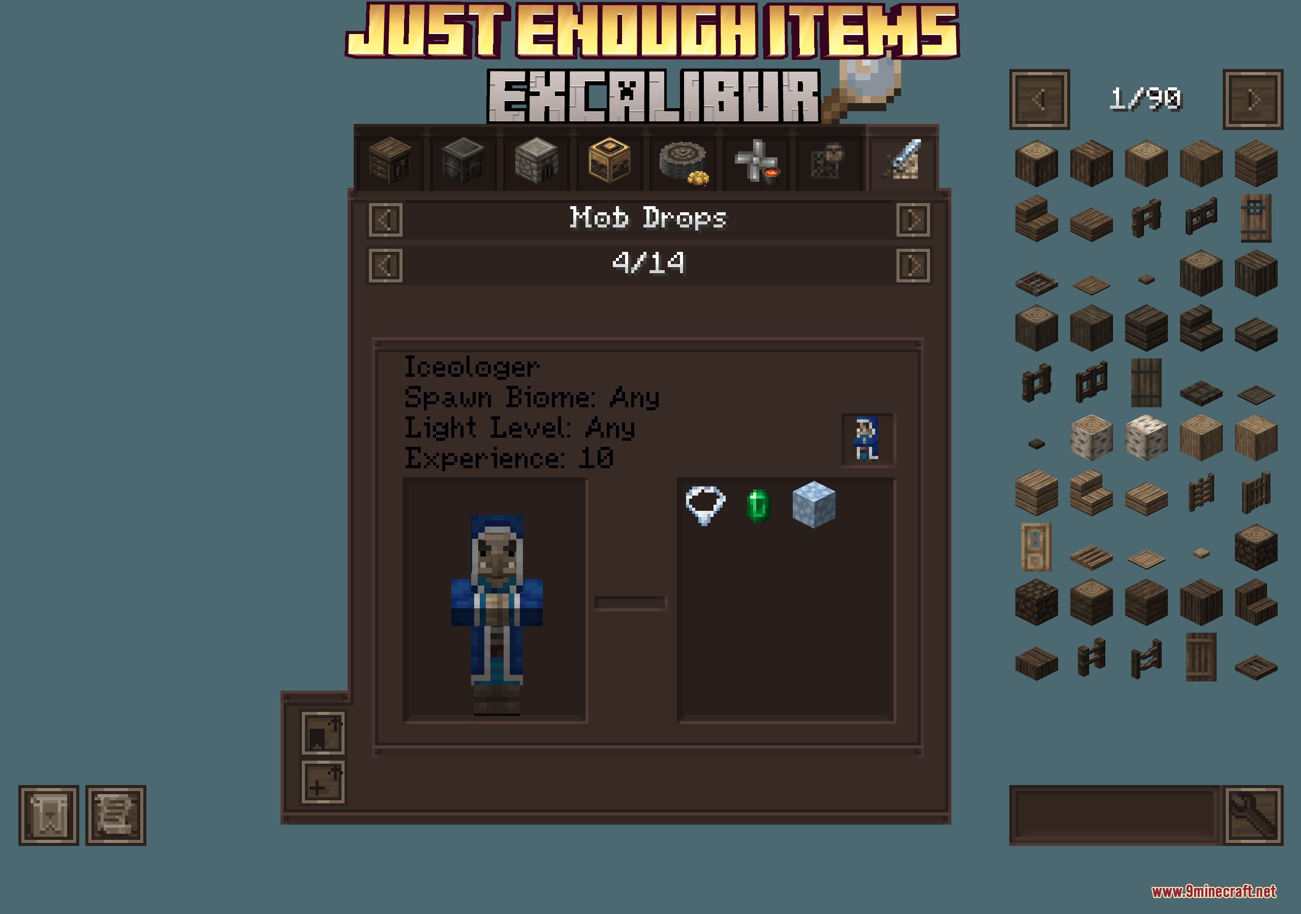 Excalibur Just Enough Items JEI Support Resource Pack Screenshot 1 Excalibur Just Enough Items JEI Support Resource Pack showing Iceologer mob drops