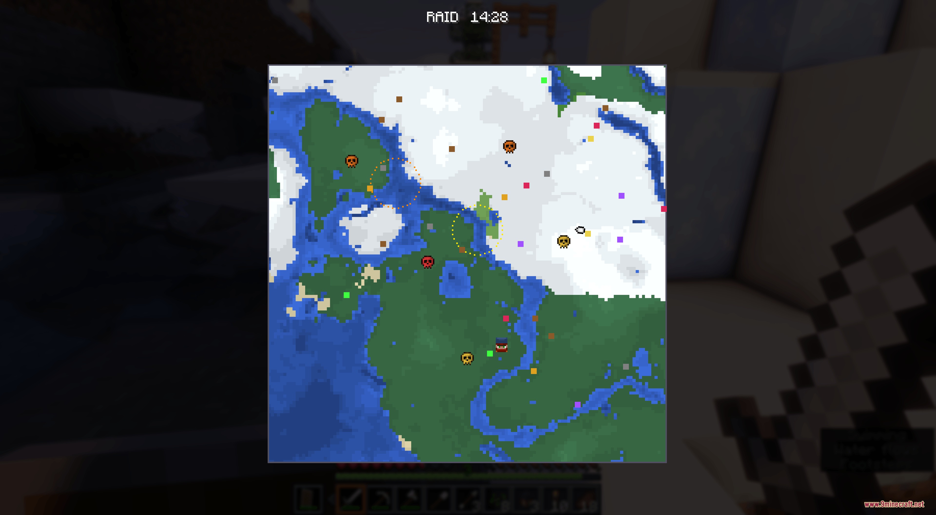 Exfil Craft Mod Screenshot 3 A map interface showing raid locations and player markers in Exfil Craft