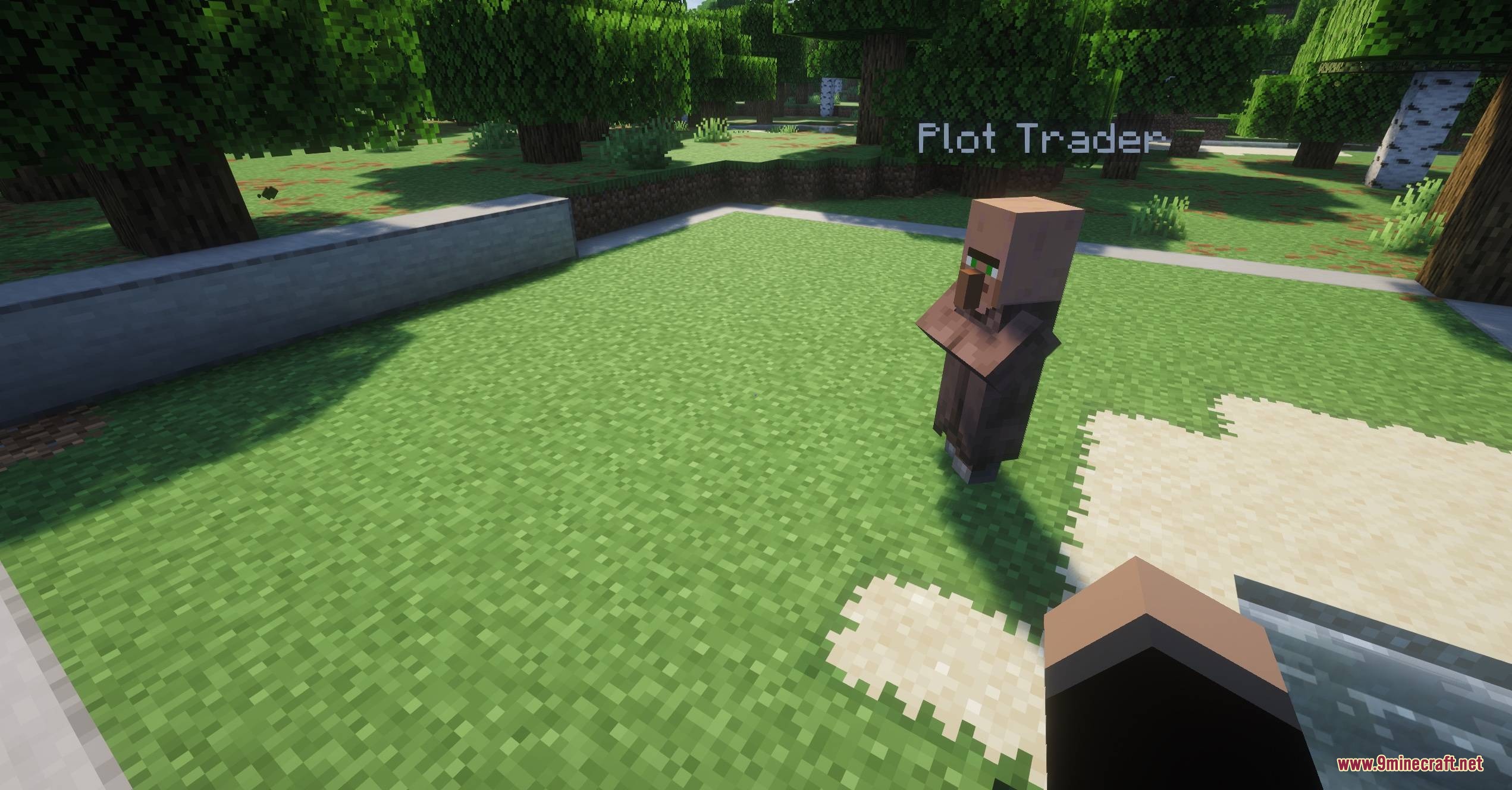 Exfil Craft Mod Screenshot 4 A villager named Plot Trader standing on a grass plot in Minecraft