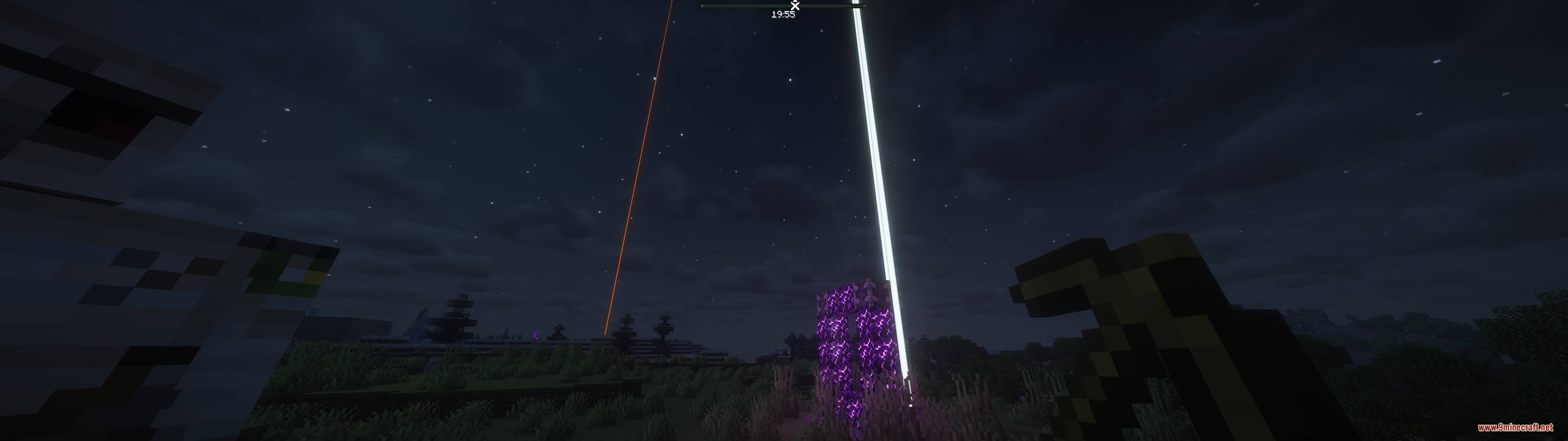 Exfil Craft Mod Screenshot 8 Glowing purple extraction portal with a bright beam of light in a raid dimension