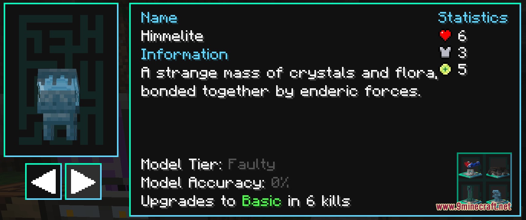 Extra Data Models Trivia Resource Pack Screenshot 1 Extra Data Models trivia screen displaying statistics for the Himmelite creature model
