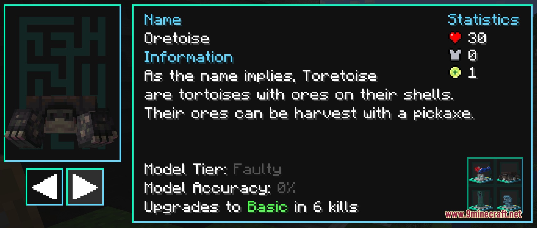 Extra Data Models Trivia Resource Pack Screenshot 2 Custom mob information screen showing trivia and statistics for the Oretoise model