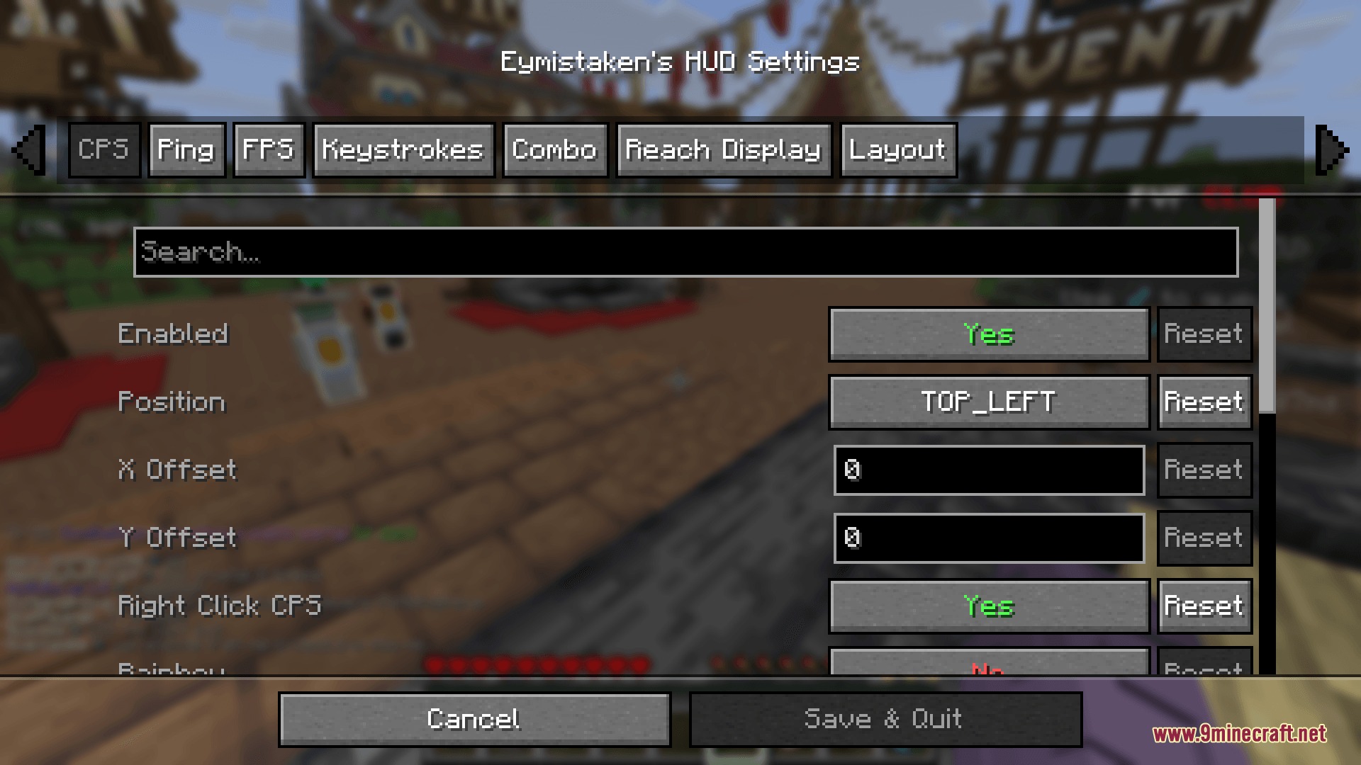 Eymistaken's HUD Mod Screenshot 2 A settings menu for Eymistaken HUD with various display and layout options