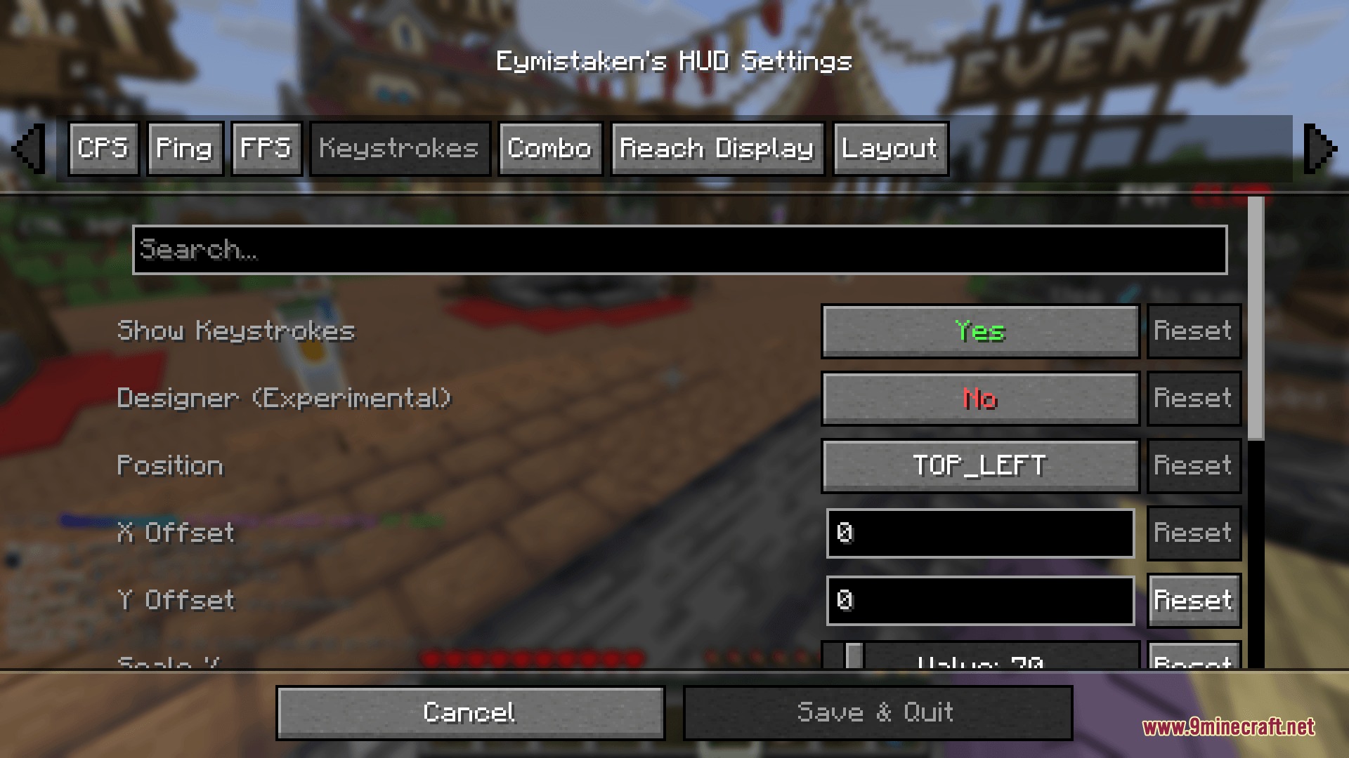 Eymistaken's HUD Mod Screenshot 3 The Eymistaken HUD settings menu for adjusting keystrokes and display position