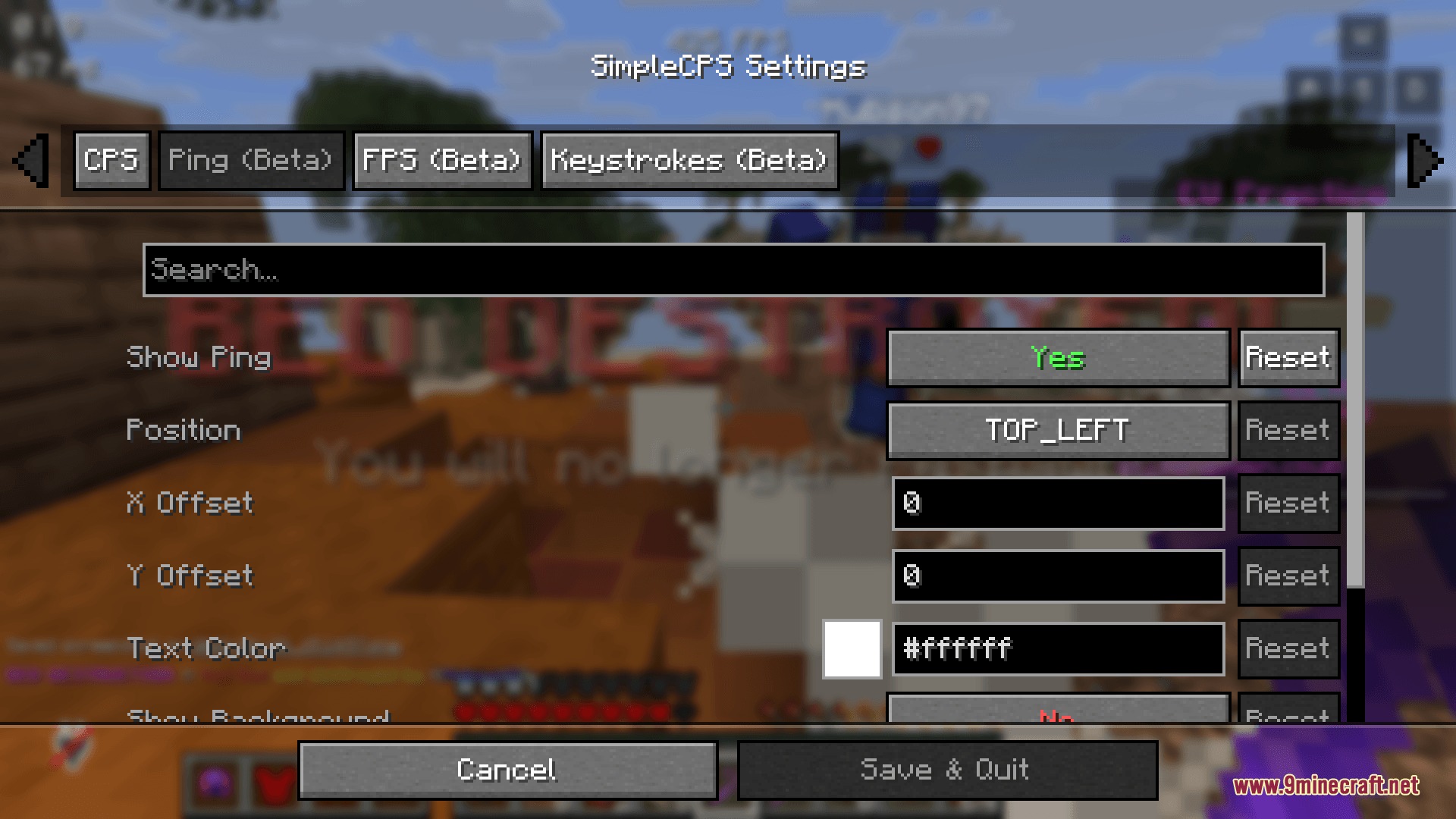 Eymistaken's HUD Mod Screenshot 7 Customizing the ping display settings within the Minecraft mod configuration menu