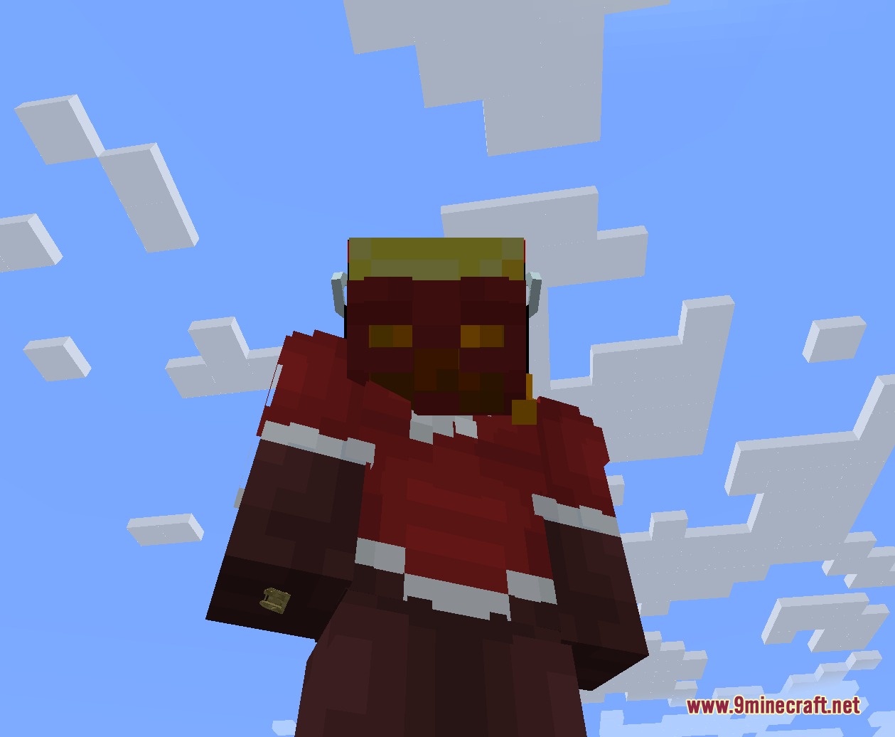 Minecraft player wearing a red Flash superhero suit and a golden ring