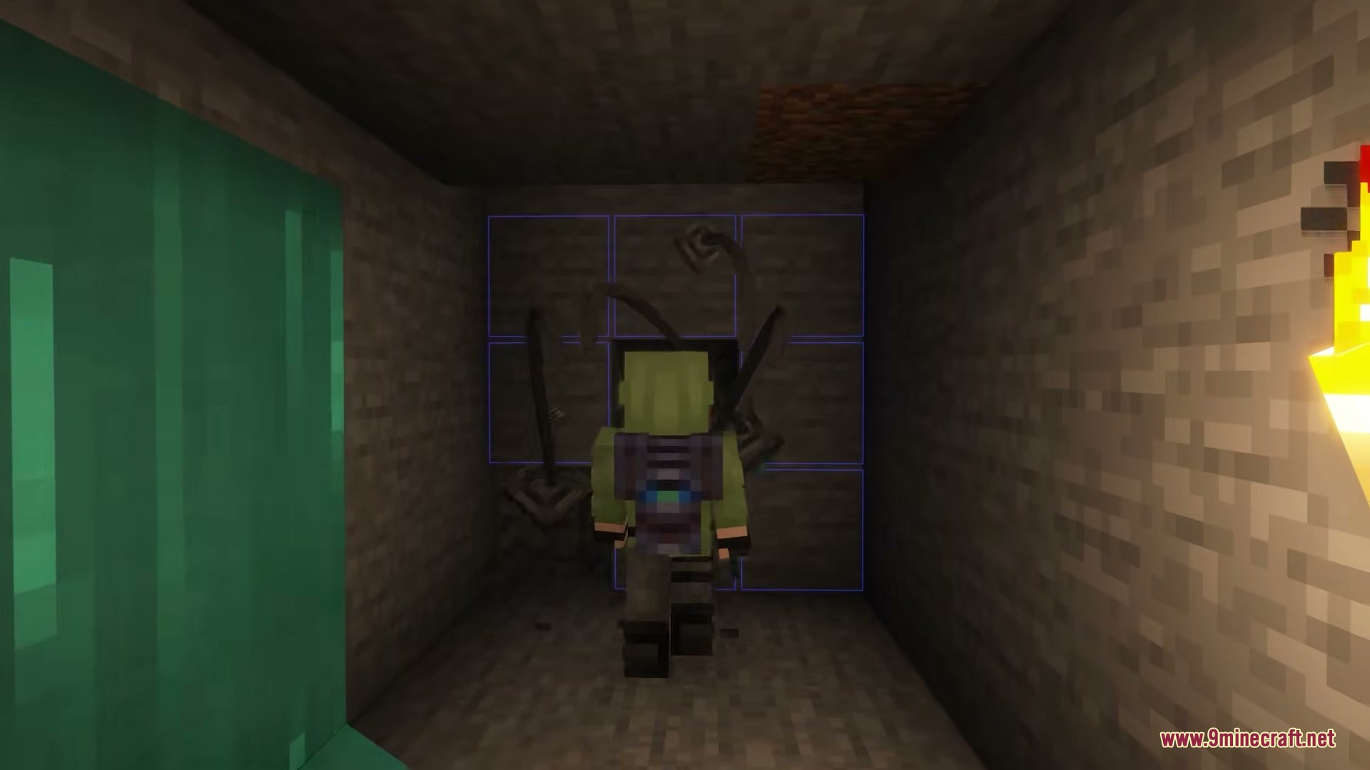 F Tech Equipment Mod Screenshot 2 Player using a high tech backpack with mechanical arms to mine stone blocks