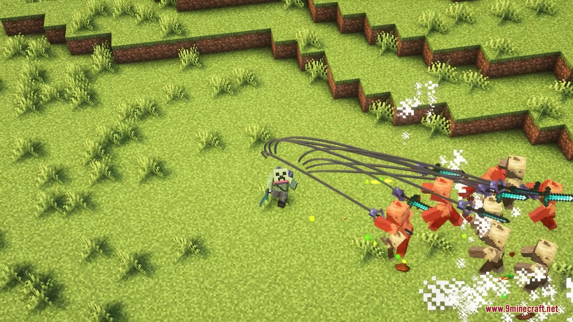 F Tech Equipment Mod Screenshot 9 Mechanical arms from a high tech backpack attacking a group of hostile mobs