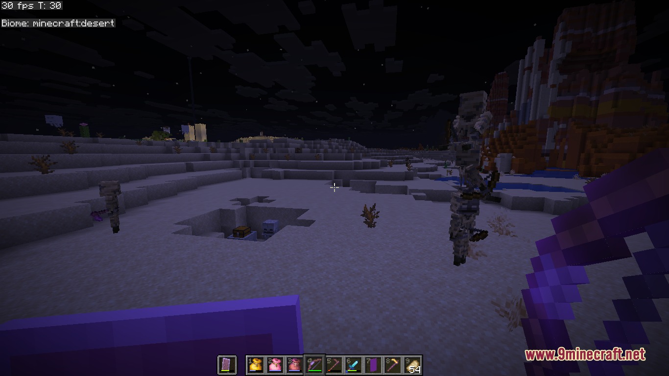 F Zero Drops Mod Screenshot 3 Skeletons stacked on each other in a desert biome at night