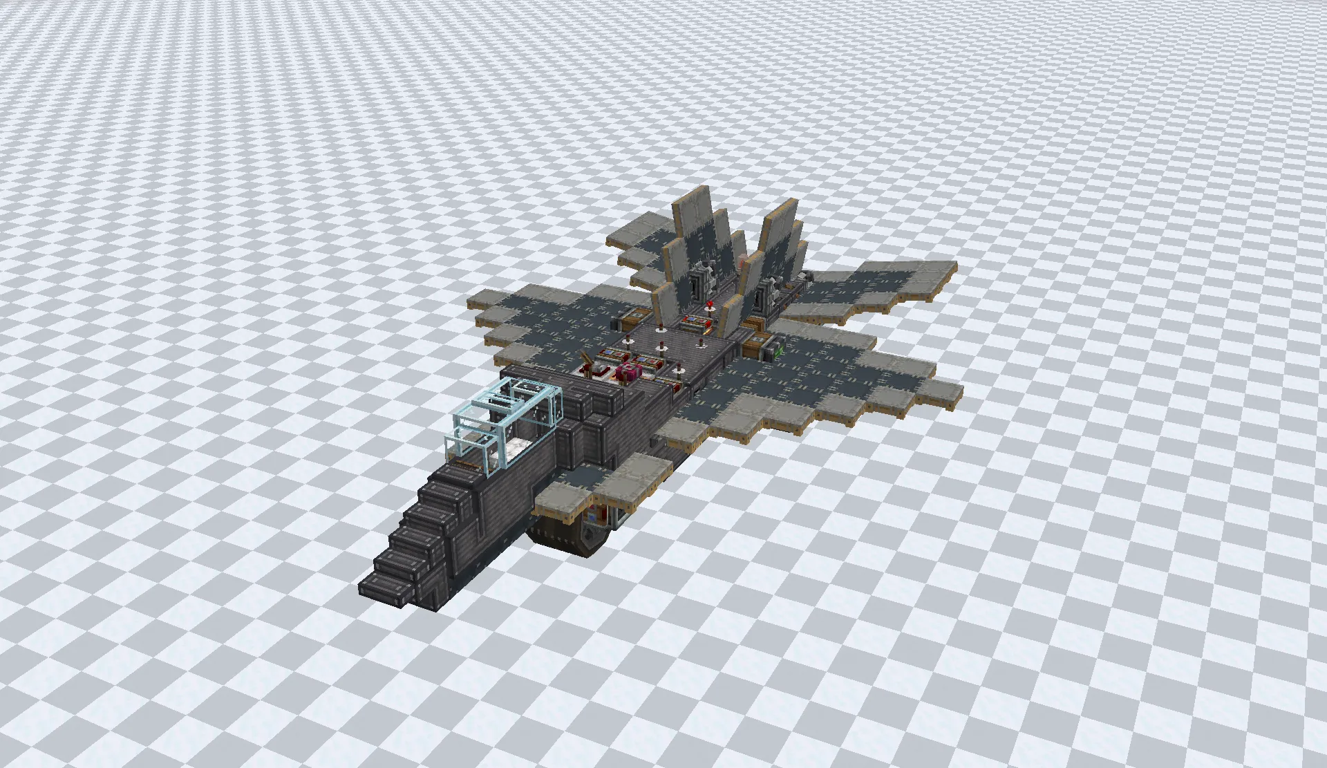 F22 Raptor Schematic Screenshots 1 A detailed Minecraft build of an F22 Raptor jet on a grid