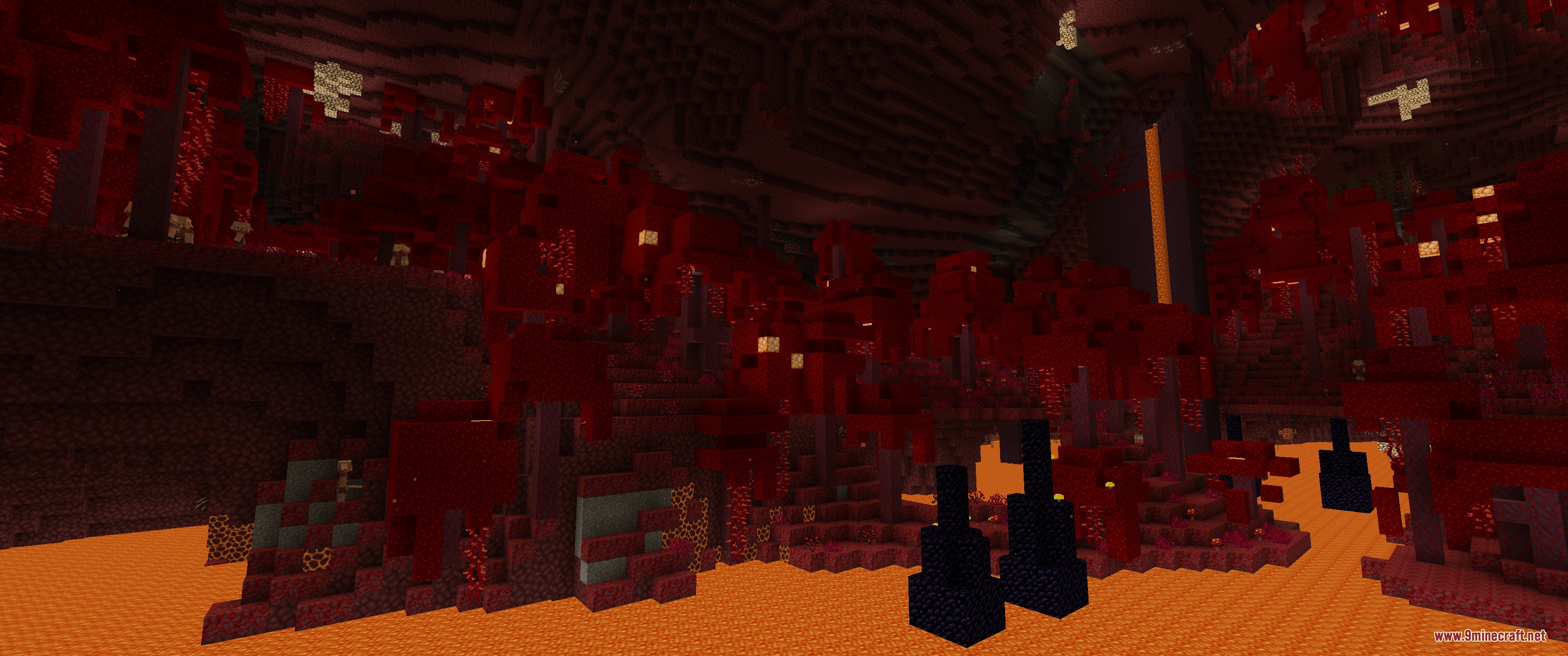 Faithful 32x Lower Grass Sides Resource Pack Screenshot 5 Crimson forest biome in the nether with lower side textures on nylium
