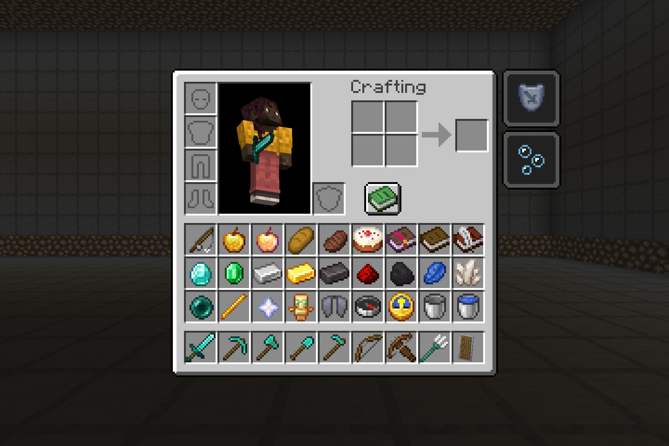 Fake Hardcore Heart Resource Pack Screenshot 3 A Minecraft player inventory screen filled with various items and diamond tools