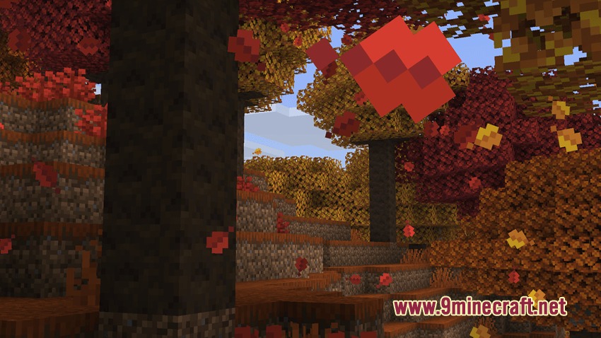 Falldrop Backport Mod Screenshot 1 Falldrop Backport Mod adds vibrant autumn trees with falling leaf particles
