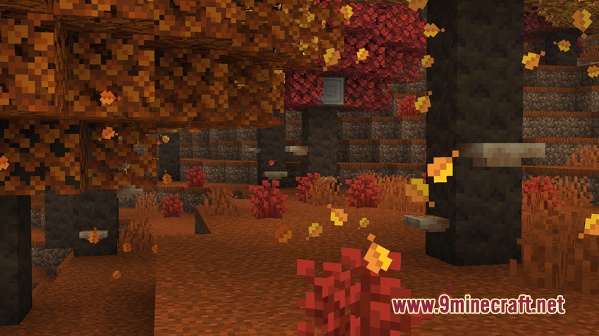 Falldrop Backport Mod Screenshot 2 Poplar trees with leafy branches and falling leaves in an autumn forest